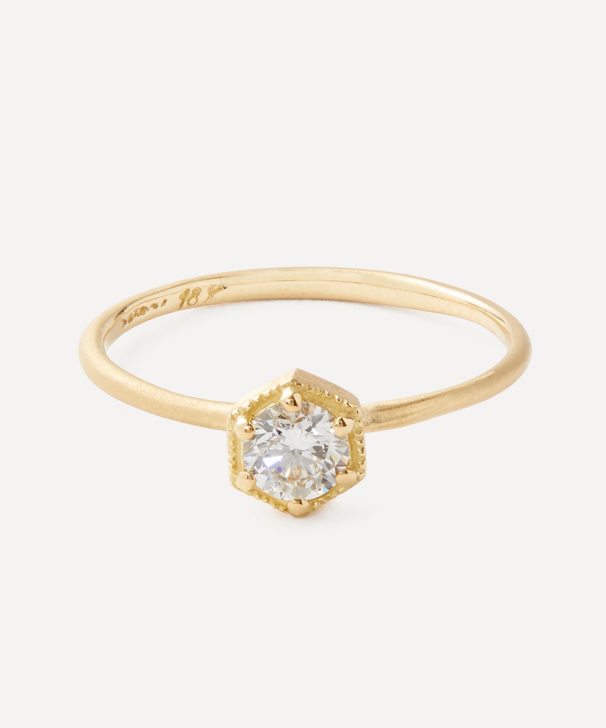 Satomi Kawakita - 18ct Gold White Diamond Hexagon Ring image number 0