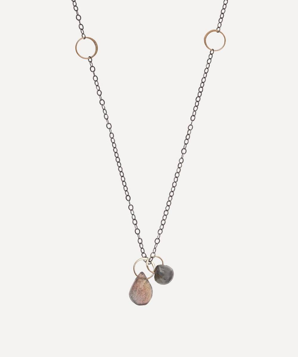 Melissa Joy Manning - Gold and Silver Cat's Eye Opal and Labradorite Drop Pendant Necklace