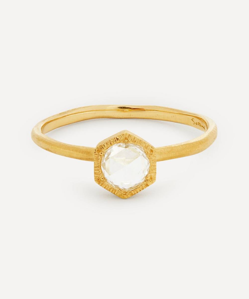 Satomi Kawakita - 18ct Gold Rose Cut Diamond Hexagon Solitaire Ring