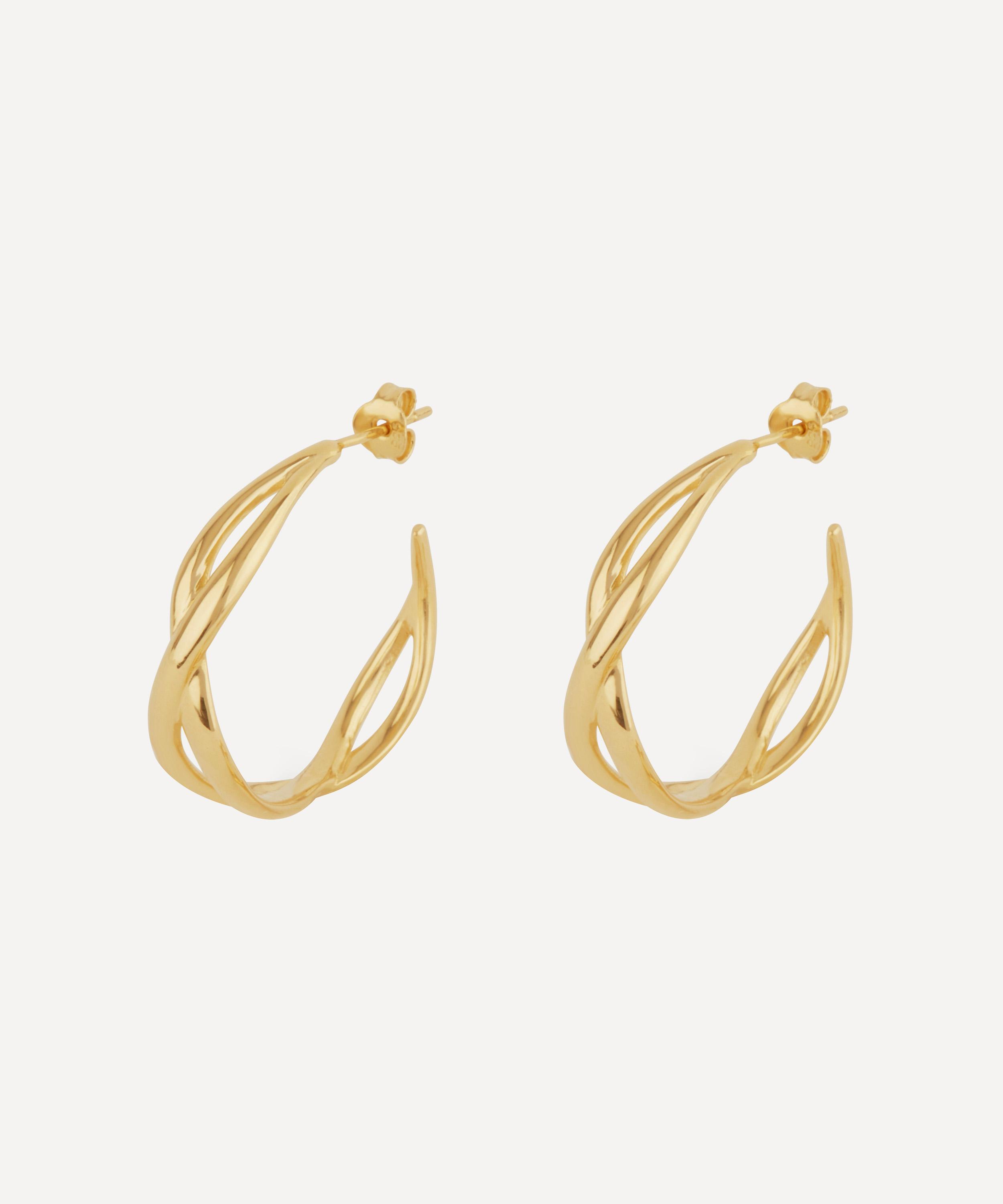 Dinny Hall - Gold Plated Vermeil Silver Twist Open Hoop Earrings image number 0