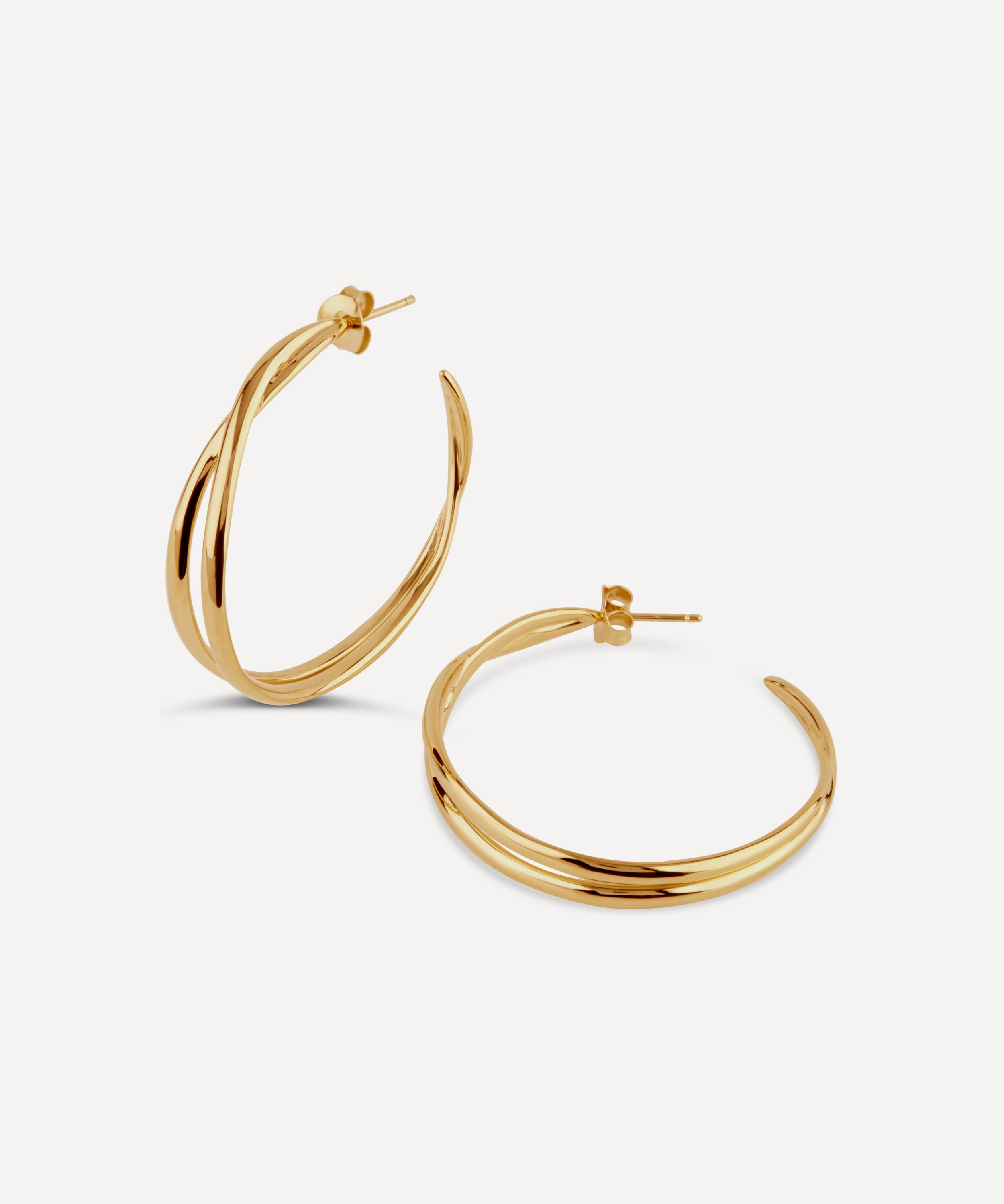 Dinny Hall - Gold Plated Vermeil Silver Twist Medium Double Hoop Earrings image number 0