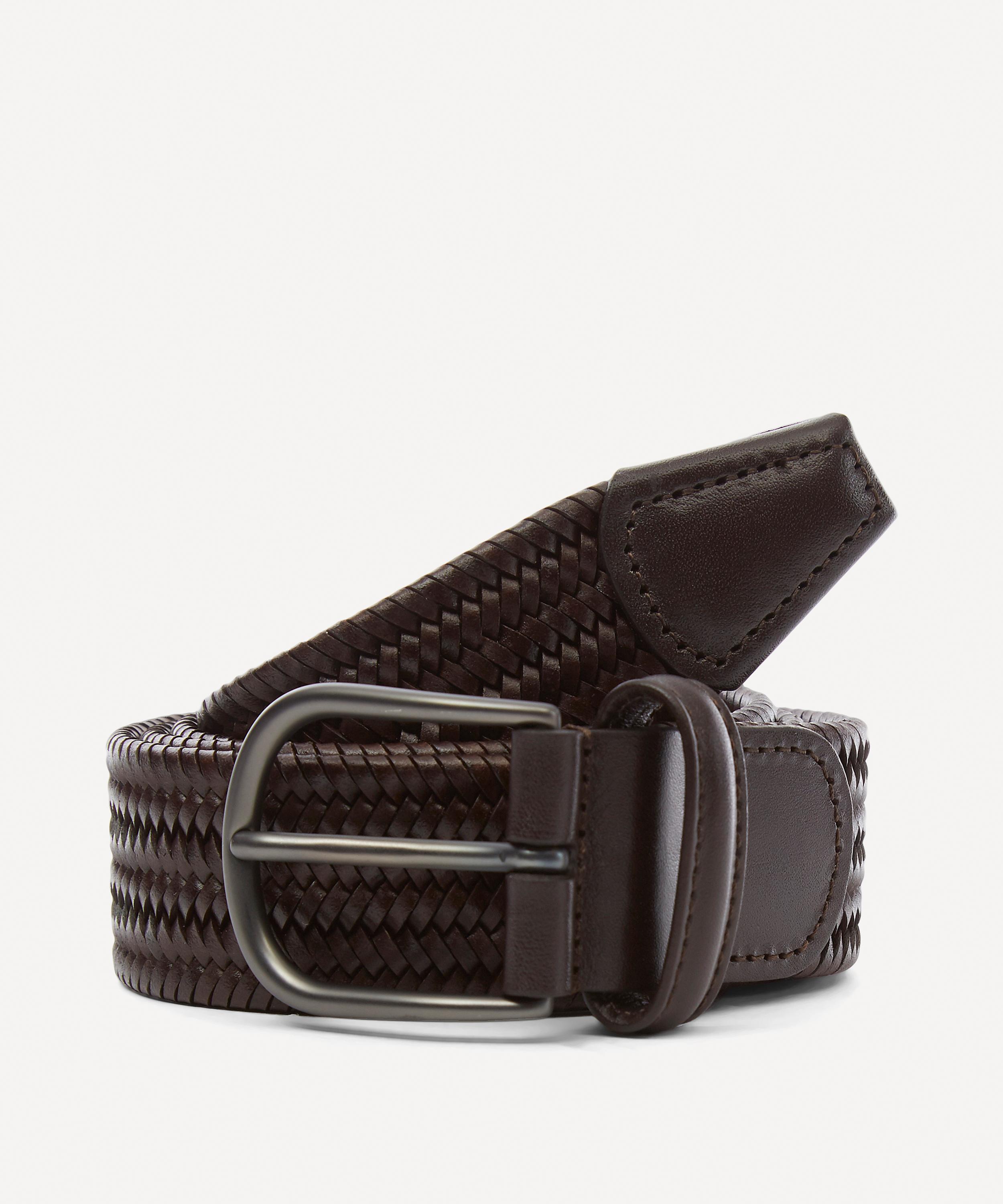 Anderson's Woven Leather Belt in Dark Brown