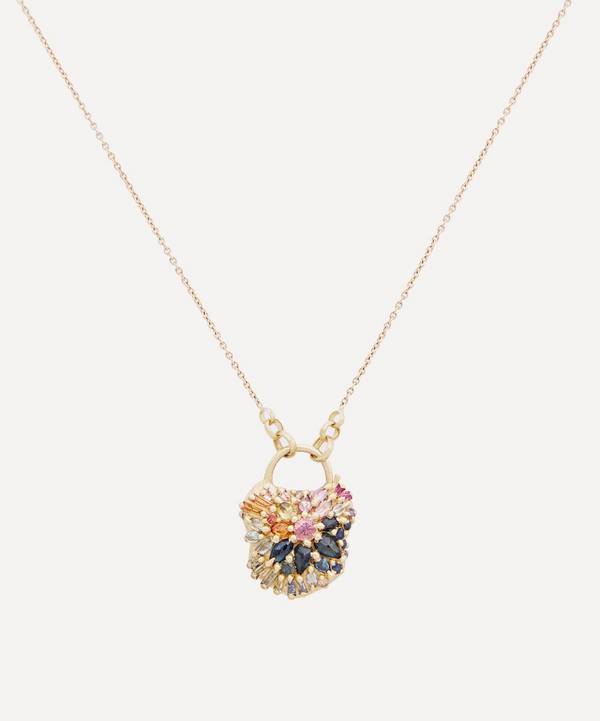 Polly Wales - 18ct Gold D'Ornano Rainbow Sapphire Medium Padlock Pendant Necklace image number 0