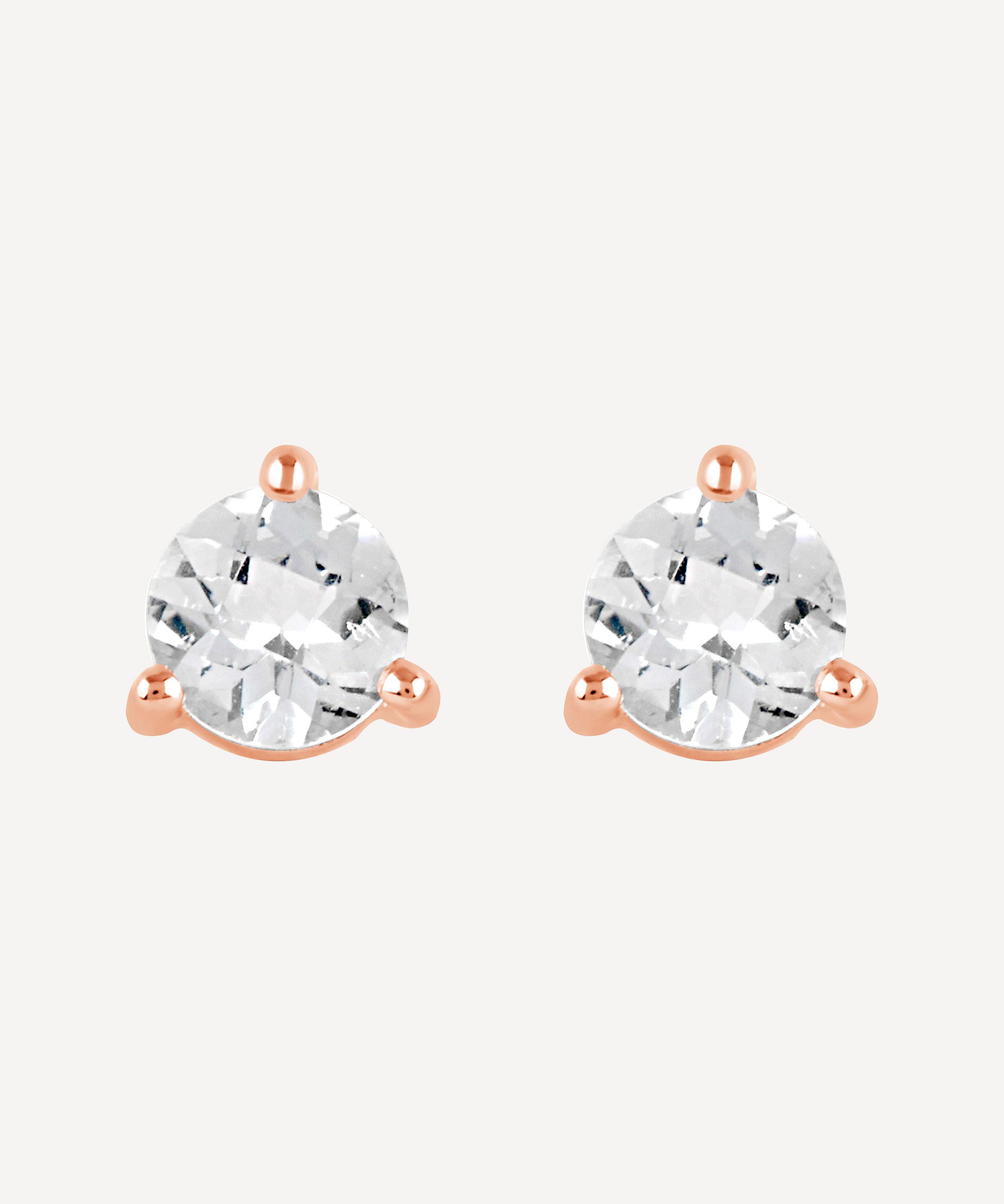 Dinny Hall - Rose Gold Plated Vermeil Silver Gem Drop Round White Topaz Stud Earrings image number 0