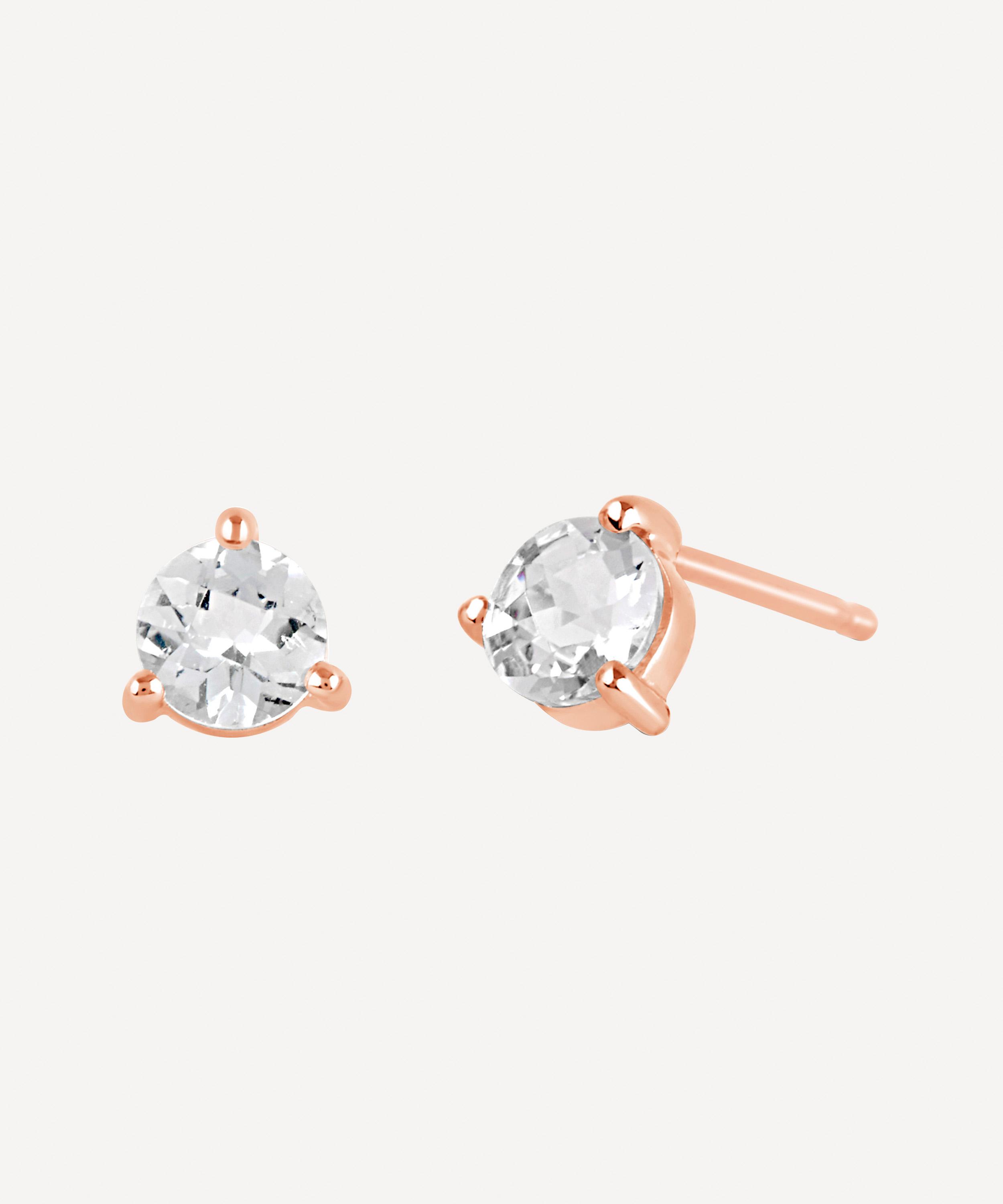 Dinny Hall - Rose Gold Plated Vermeil Silver Gem Drop Round White Topaz Stud Earrings image number 2