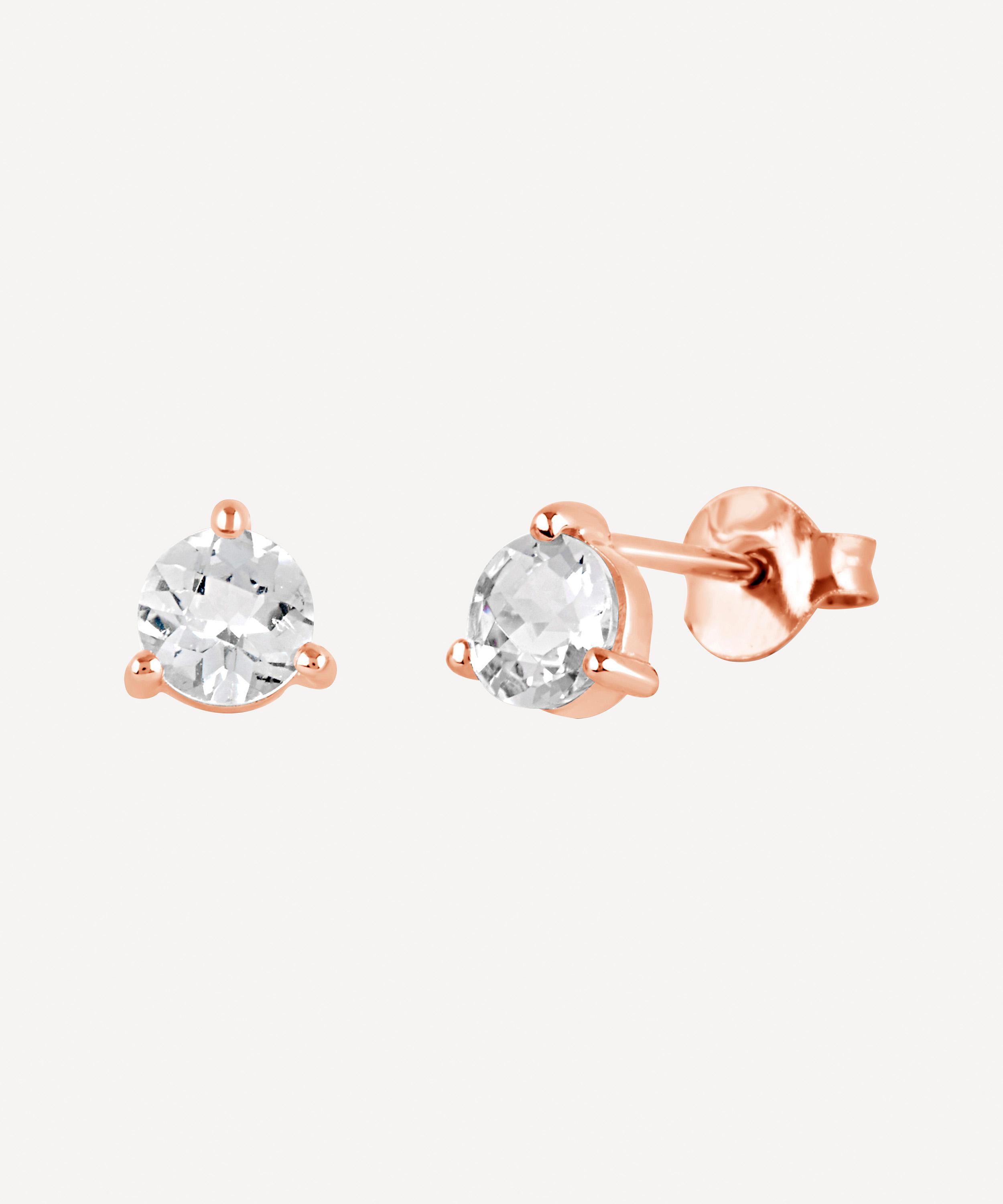 Dinny Hall - Rose Gold Plated Vermeil Silver Gem Drop Round White Topaz Stud Earrings image number 3