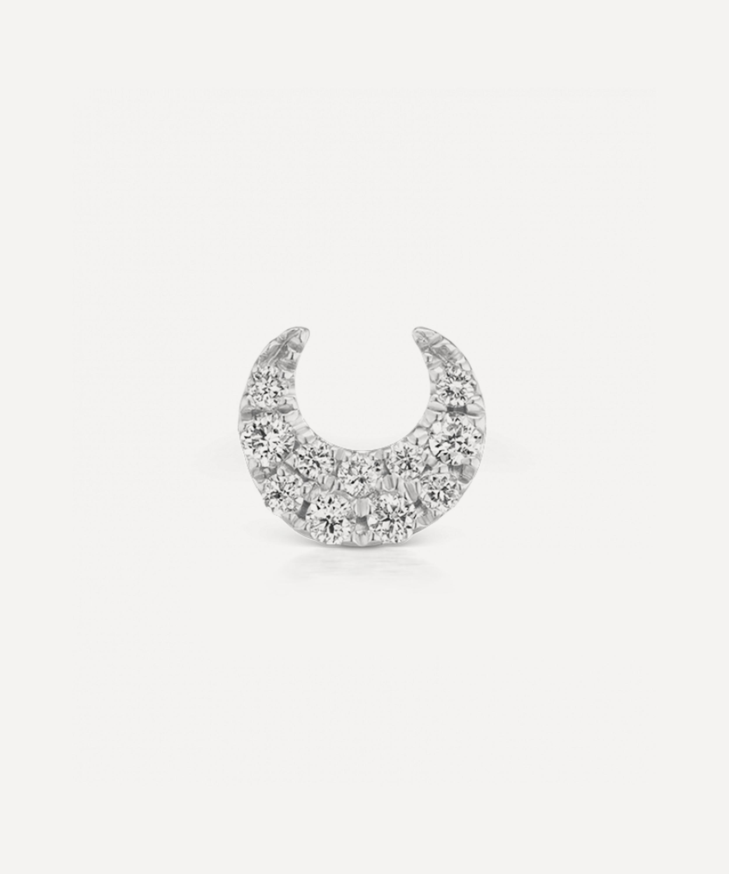 Large Rose Gold Diamond Moon Threaded Single Stud Earring, Maria Tash