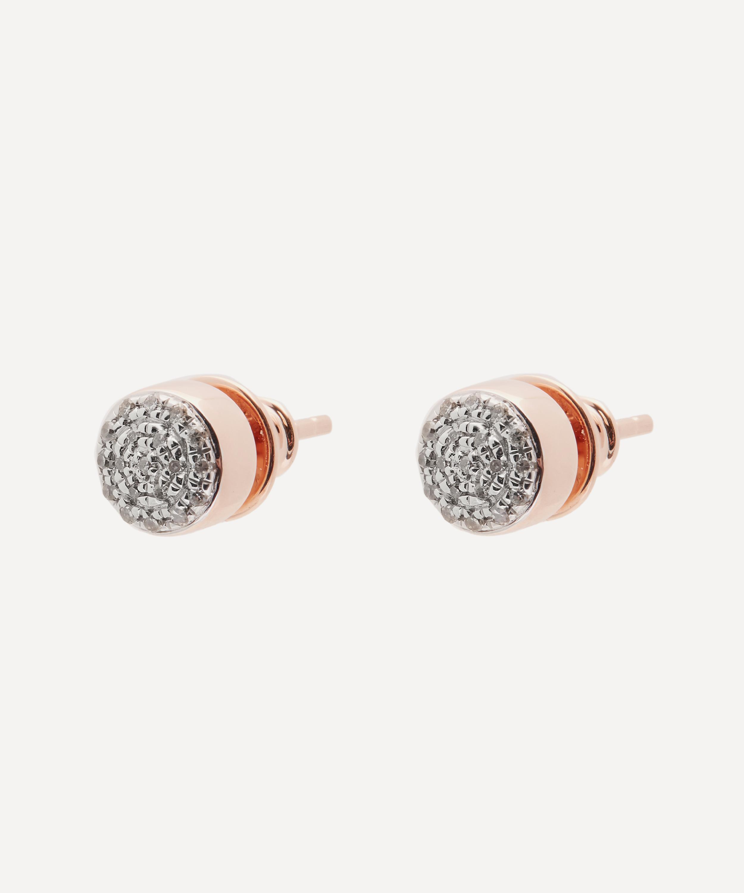 Monica Vinader - Rose Gold Vermeil Fiji Mini Diamond Button Stud Earrings image number 2