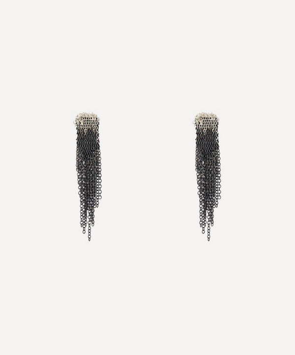 Stephanie Schneider - Silver Silk Chain Short Fringe Earrings image number null
