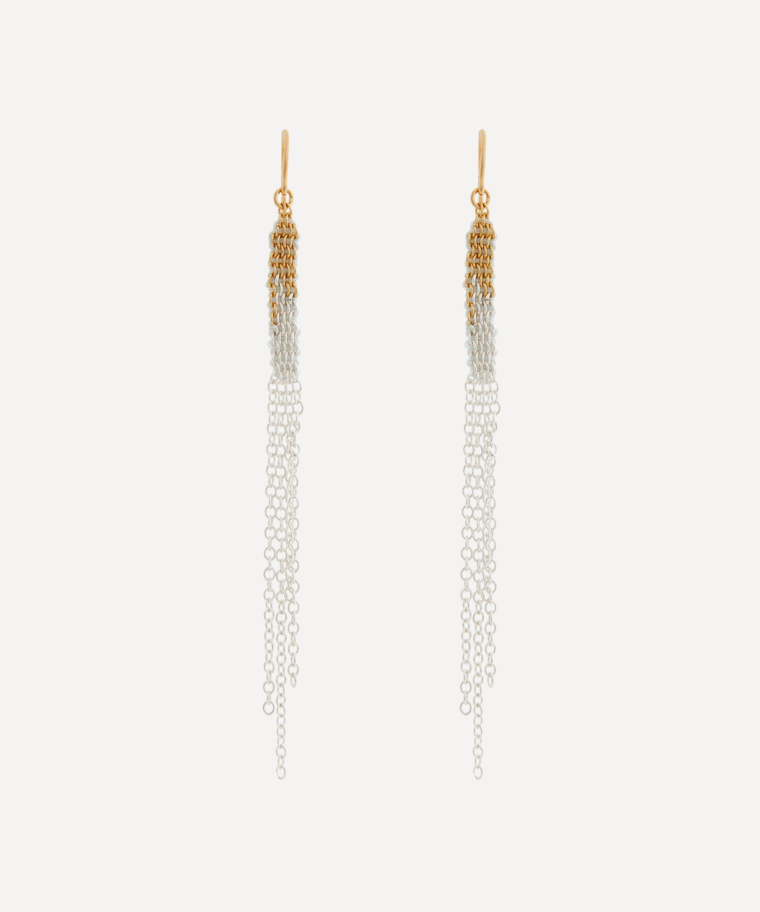 Stephanie Schneider Silver Silk Chain Fringe Earrings