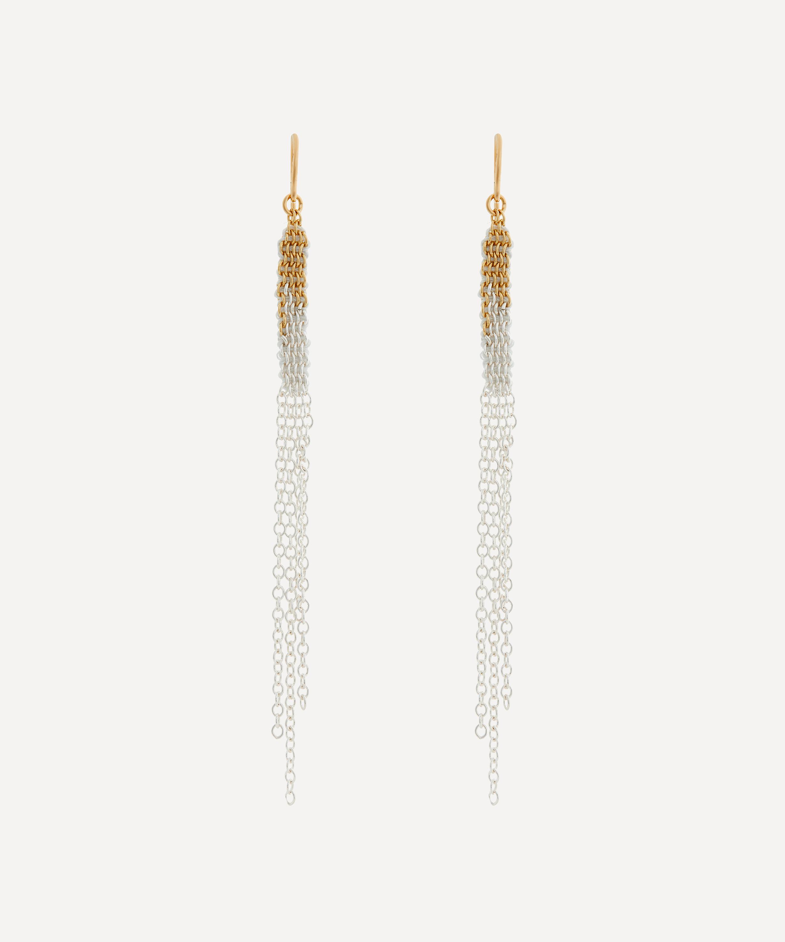 Stephanie Schneider - Gold-Plated Silver Silk Chain Fringe Earrings image number 0