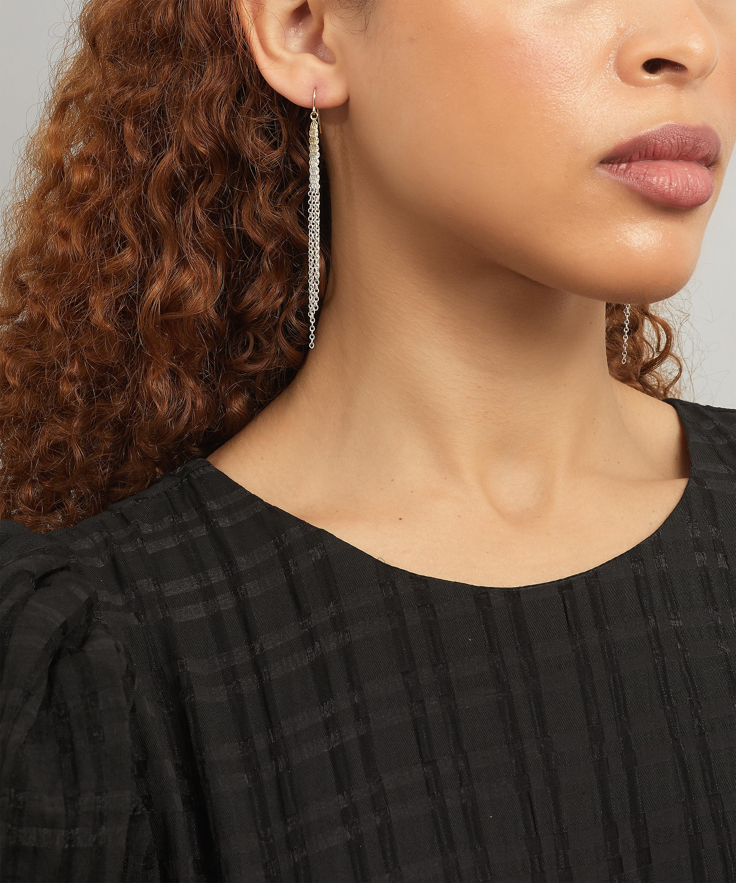 Stephanie Schneider - Gold-Plated Silver Silk Chain Fringe Earrings image number 1