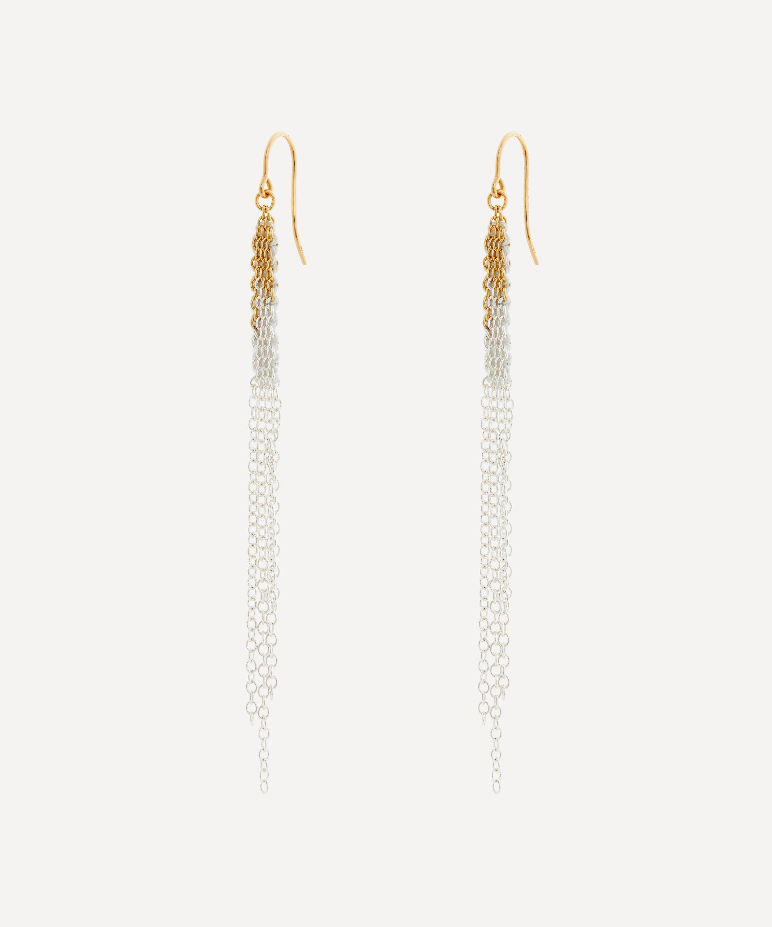 Stephanie Schneider - Gold-Plated Silver Silk Chain Fringe Earrings image number 2