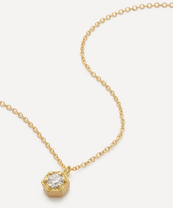 Satomi Kawakita - 18ct Gold White Diamond Hexagon Pendant Necklace