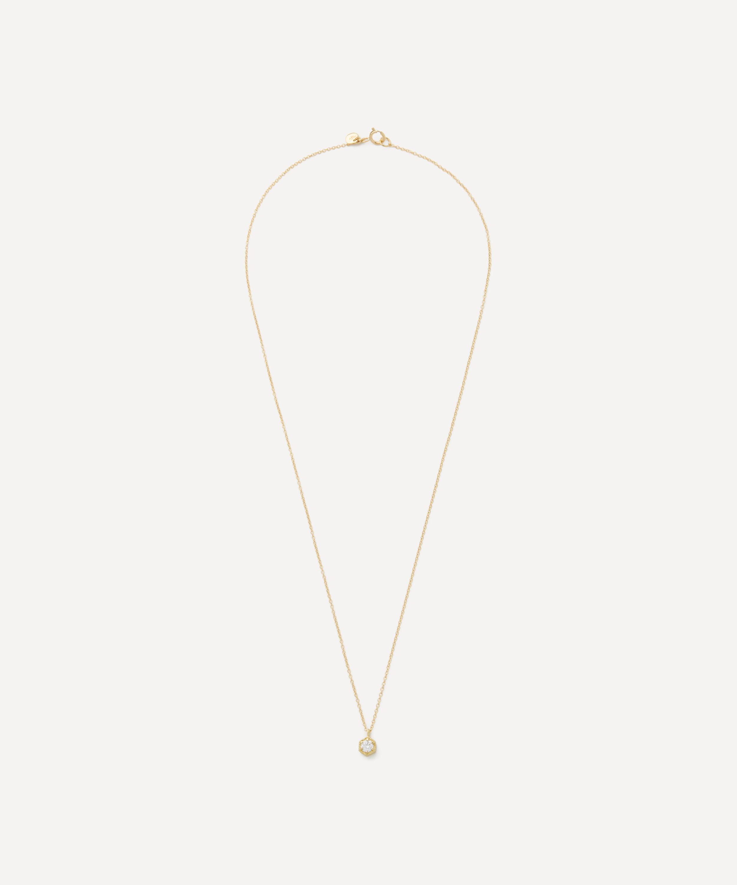 Satomi Kawakita - 18ct Gold White Diamond Hexagon Pendant Necklace image number 1