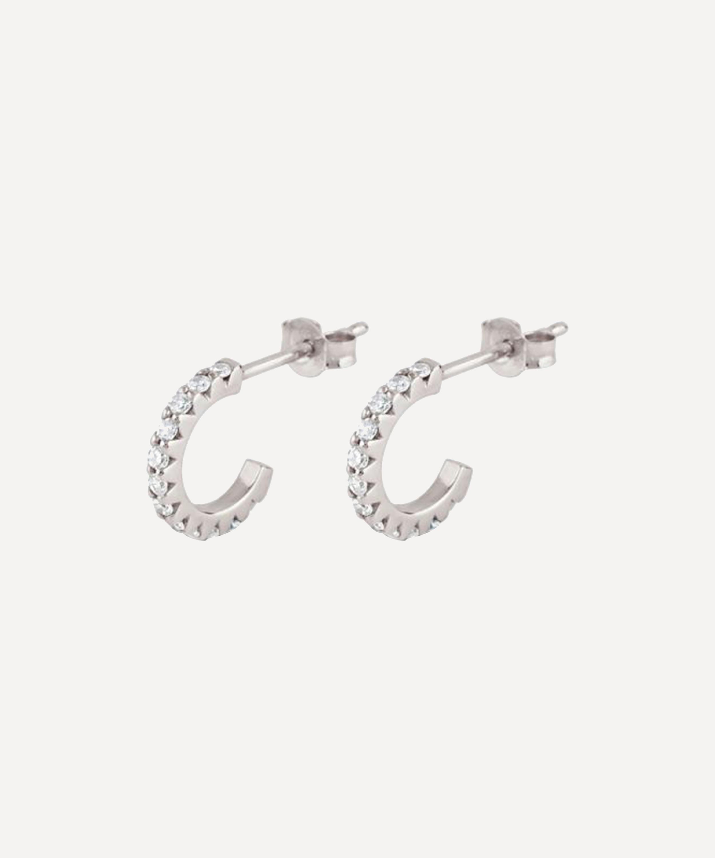 Dinny Hall - 14ct White Gold Bijou Mini Micro-Set Diamond Hoop Earrings image number 0