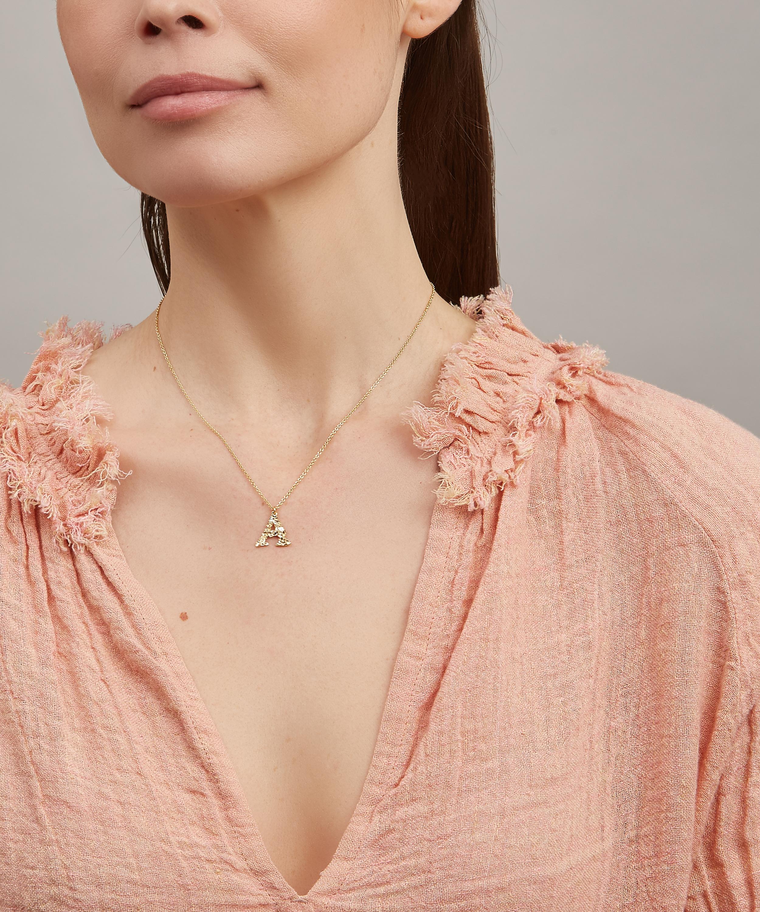 Alex Monroe Gold-Plated Floral Letter A Alphabet Necklace | Liberty