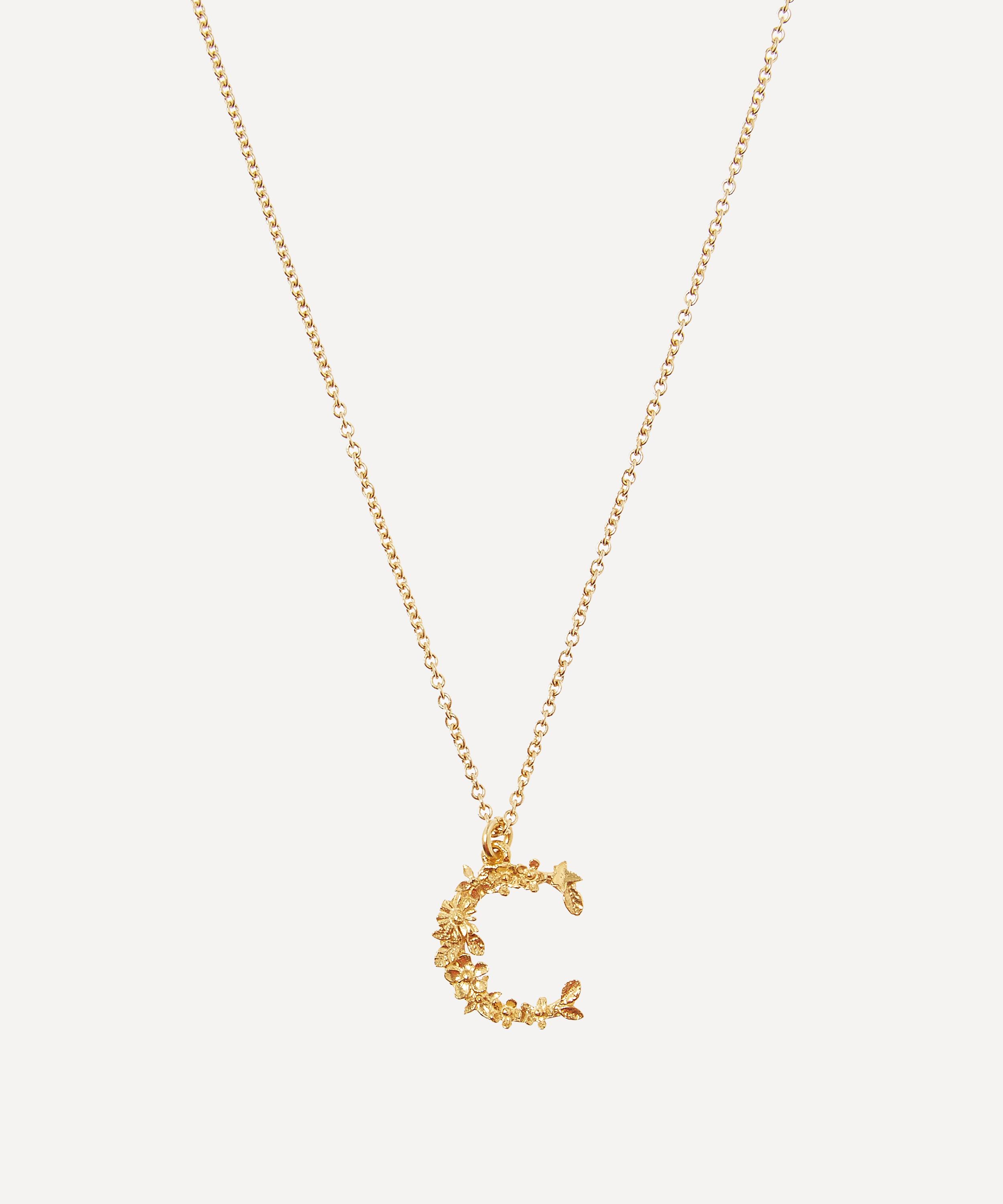 Gold-Plated Floral Letter C Alphabet Necklace