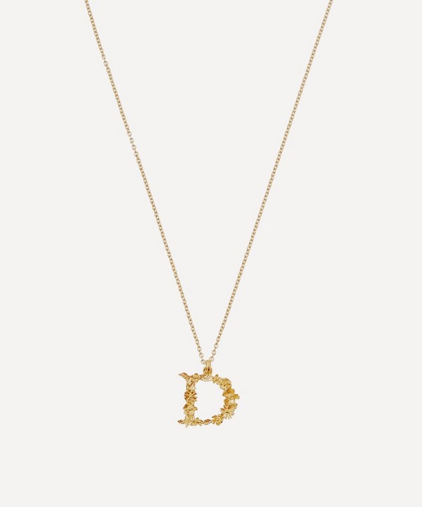 Alex Monroe - Gold-Plated Floral Letter D Alphabet Necklace image number null