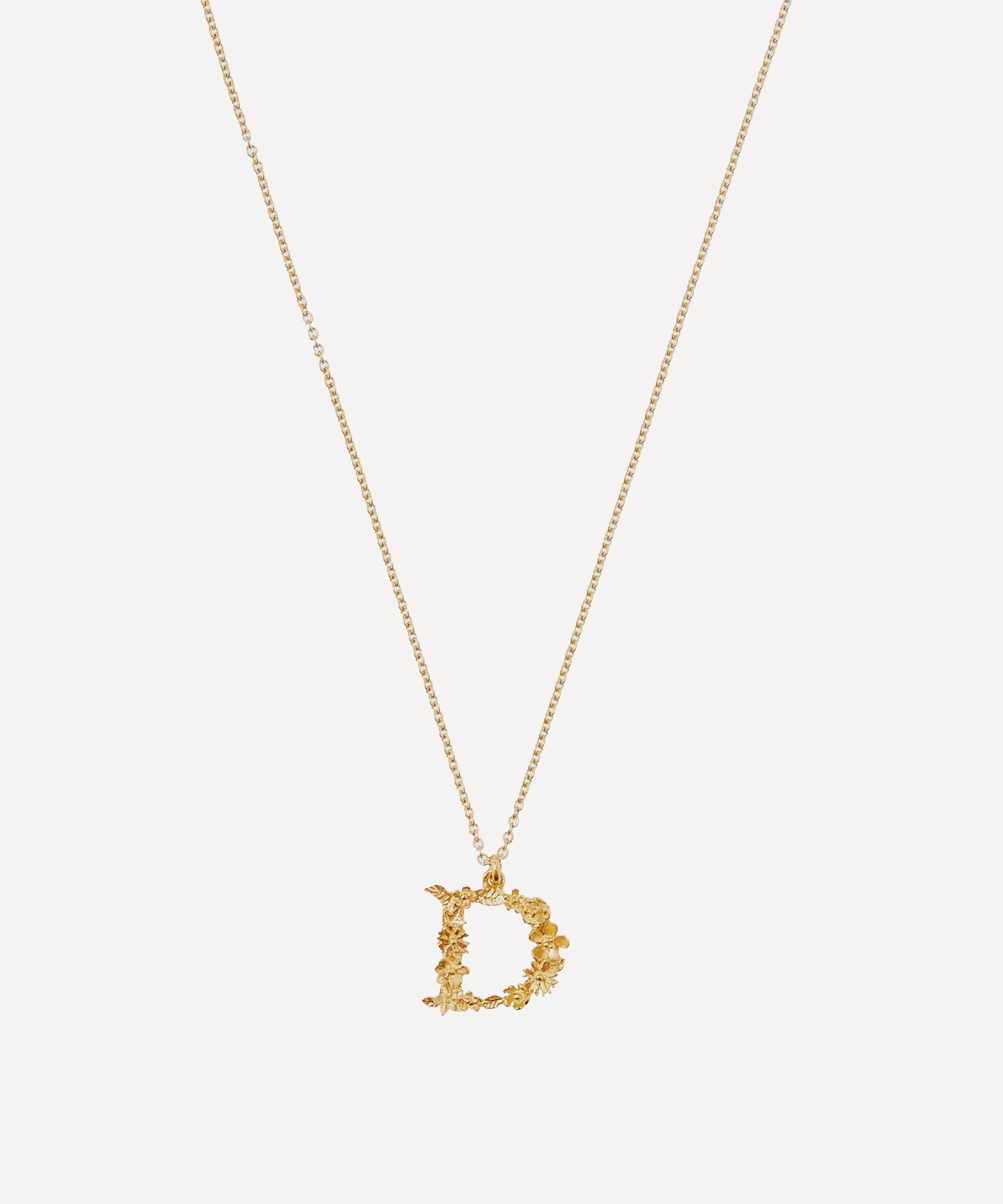 Alex Monroe - Gold-Plated Floral Letter D Alphabet Necklace image number 0