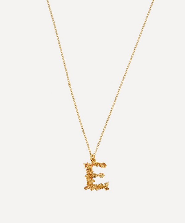 Alex Monroe - Gold-Plated Floral Letter E Alphabet Necklace image number null