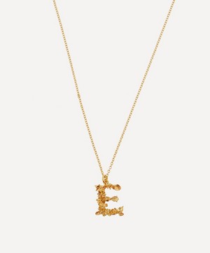 Gold-Plated Floral Letter E Alphabet Necklace
