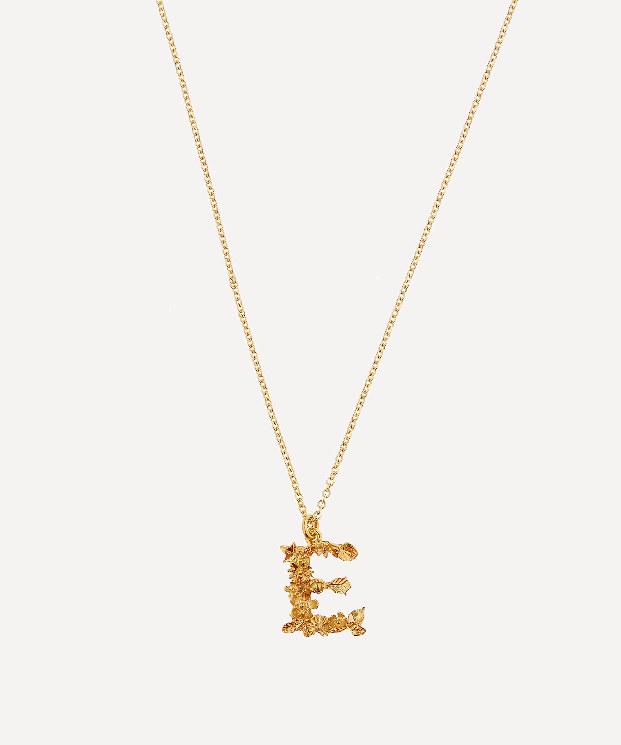 Alex Monroe - Gold-Plated Floral Letter E Alphabet Necklace image number 0