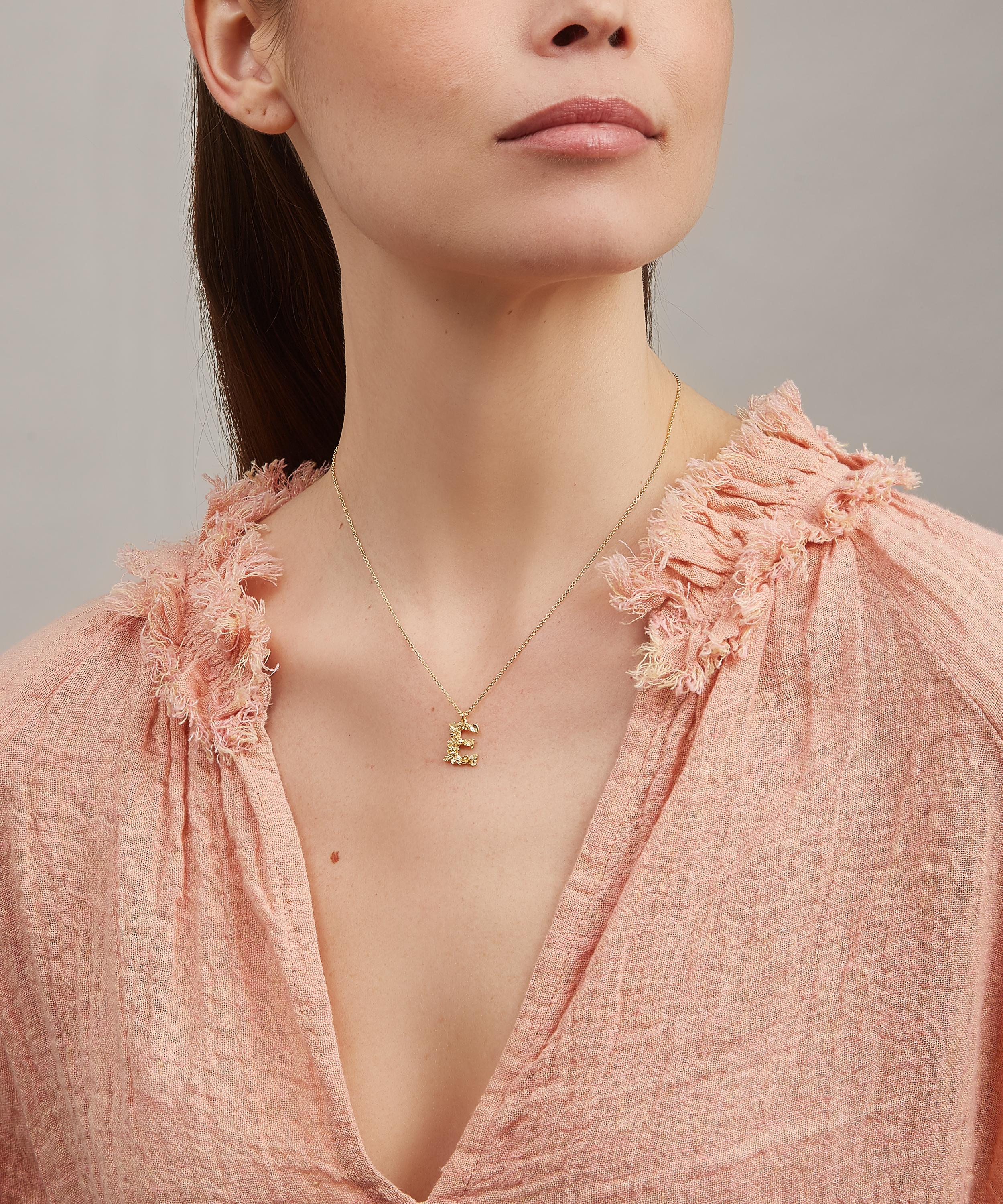 Alex Monroe Gold-Plated Floral Letter E Alphabet Necklace | Liberty