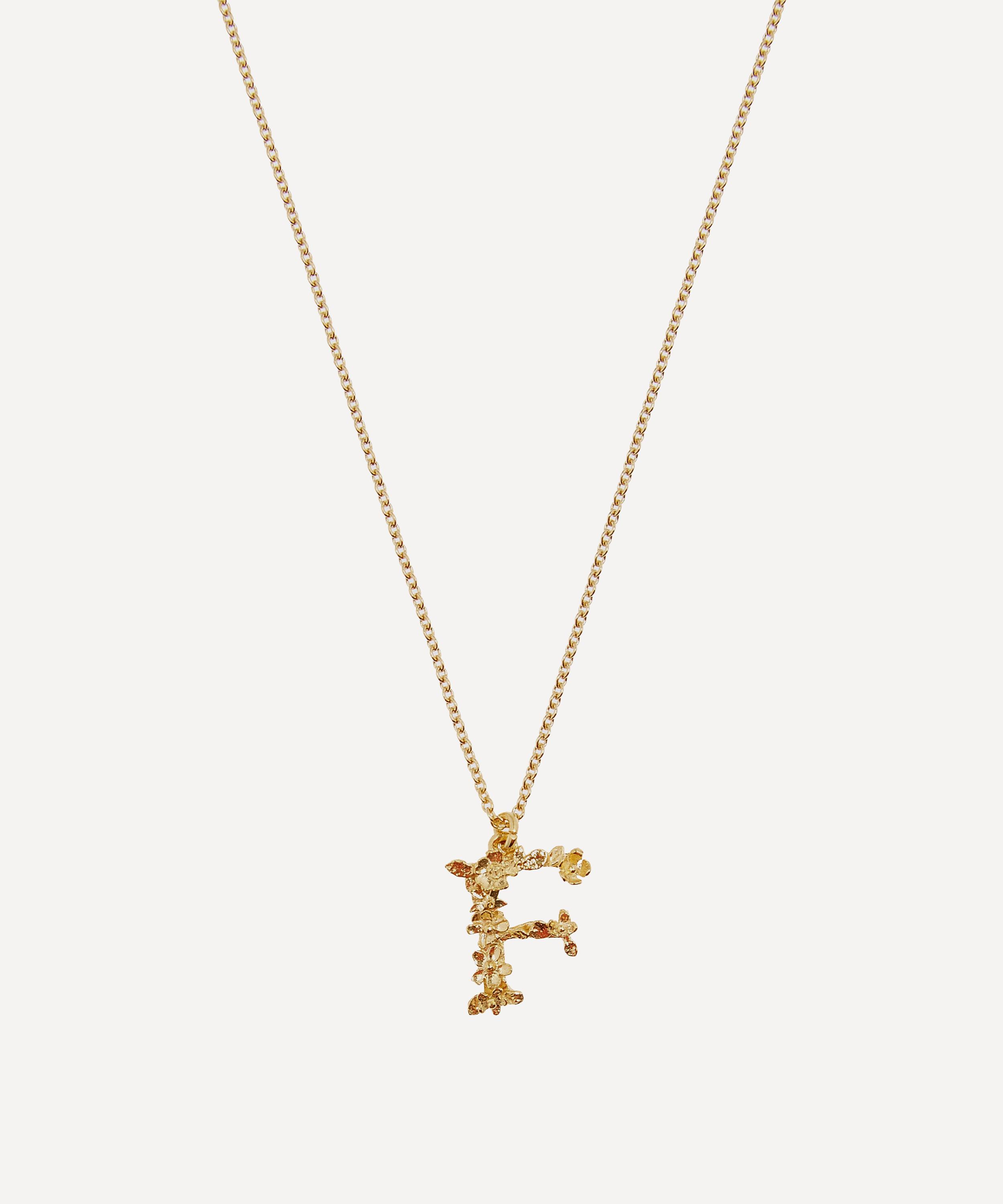 Gold-Plated Floral Letter F Alphabet Necklace