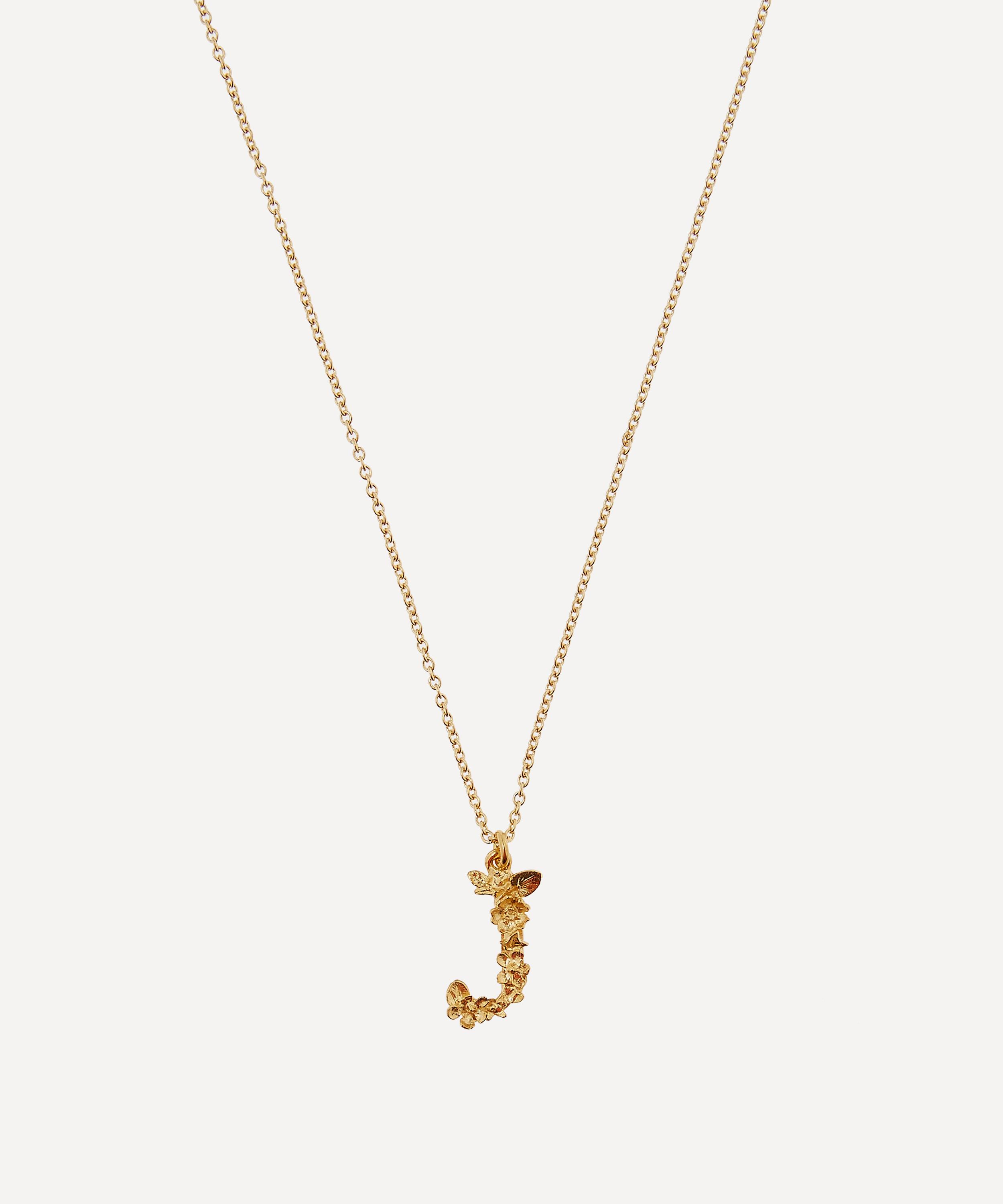 Alex Monroe - Gold-Plated Floral Letter J Alphabet Necklace