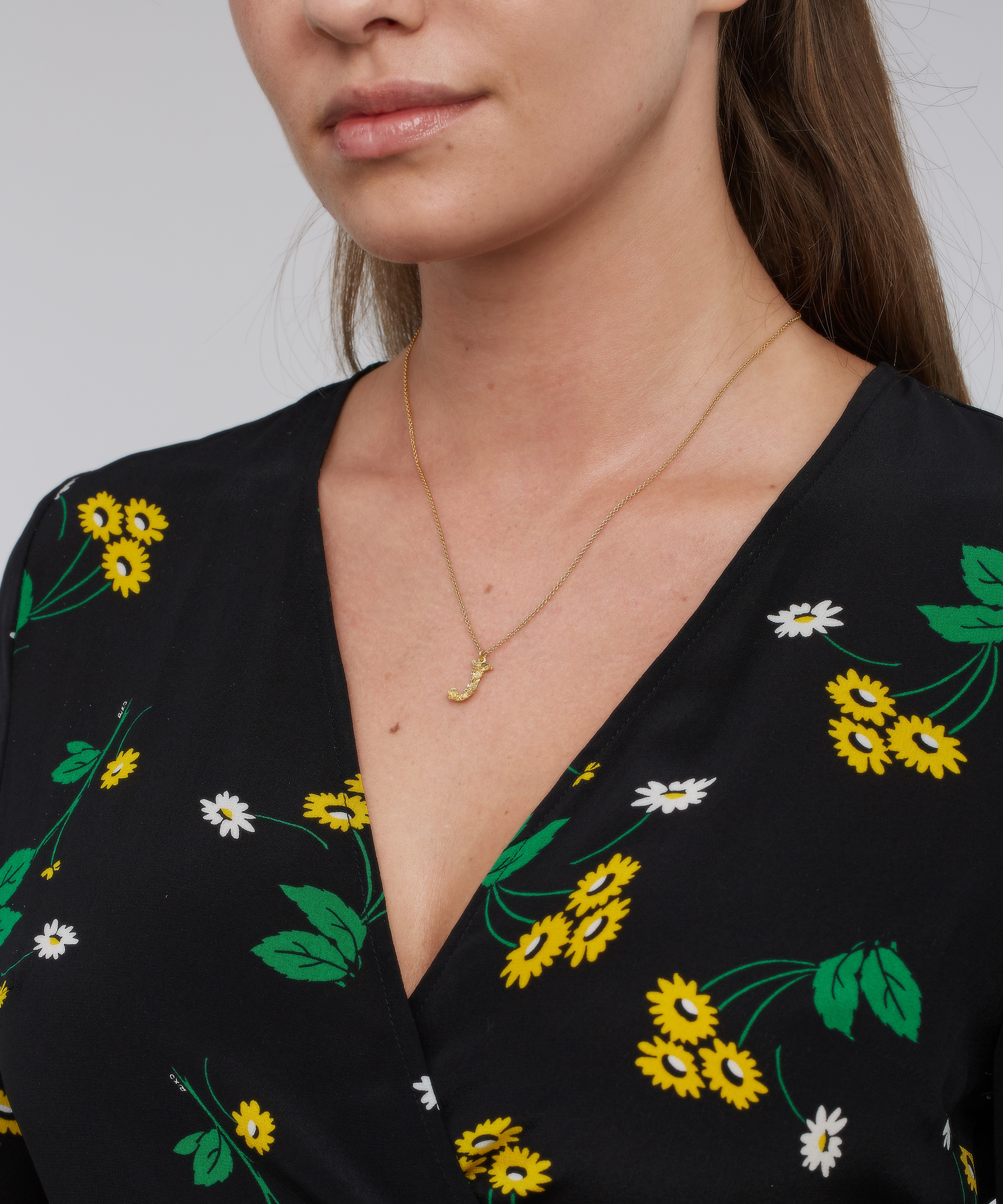 Alex Monroe - Gold-Plated Floral Letter J Alphabet Necklace image number 1