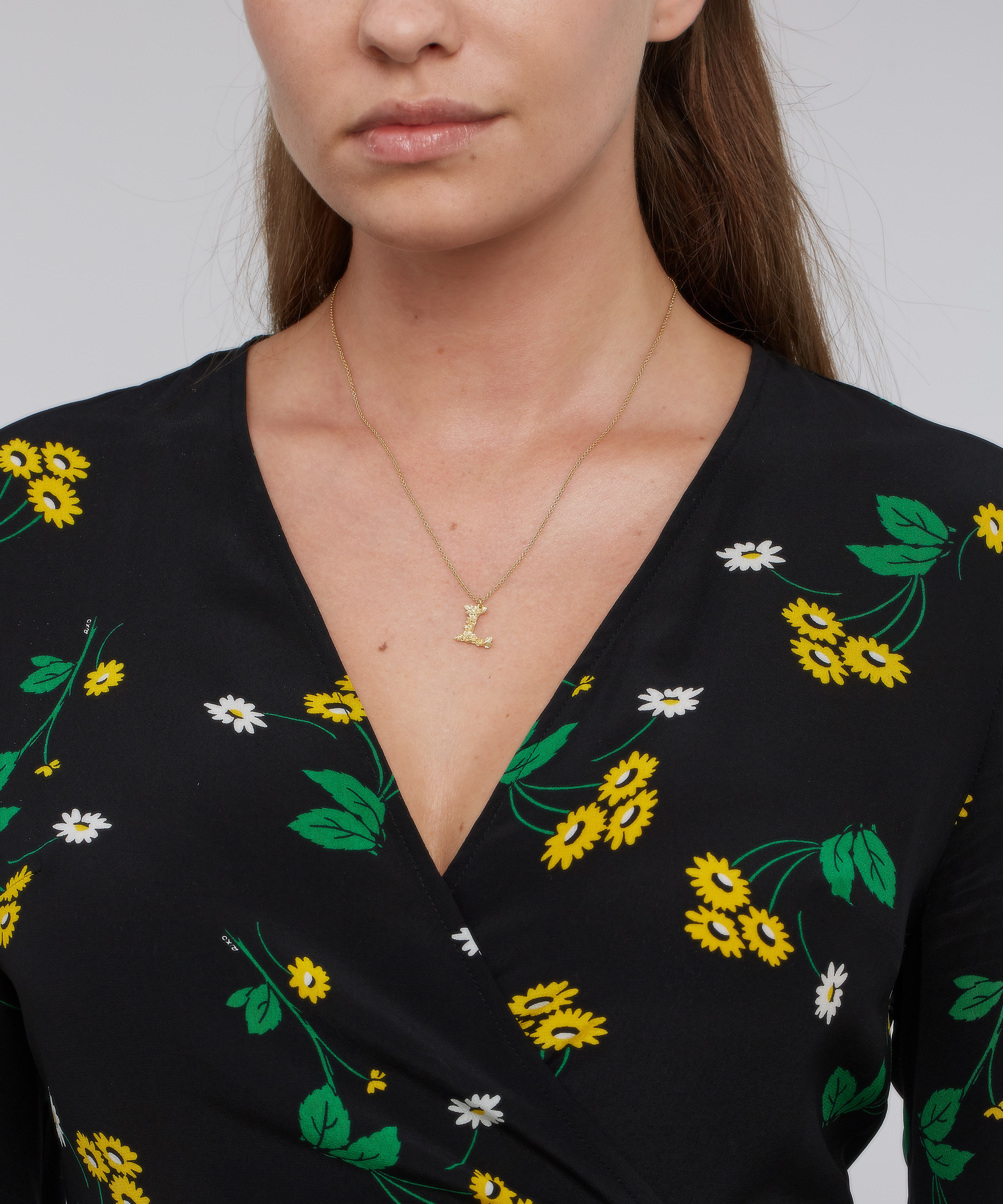 Alex Monroe - Gold-Plated Floral Letter L Alphabet Necklace image number 1