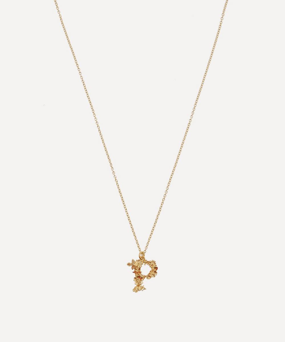 Alex Monroe Gold-Plated Floral Letter P Alphabet Necklace | Liberty