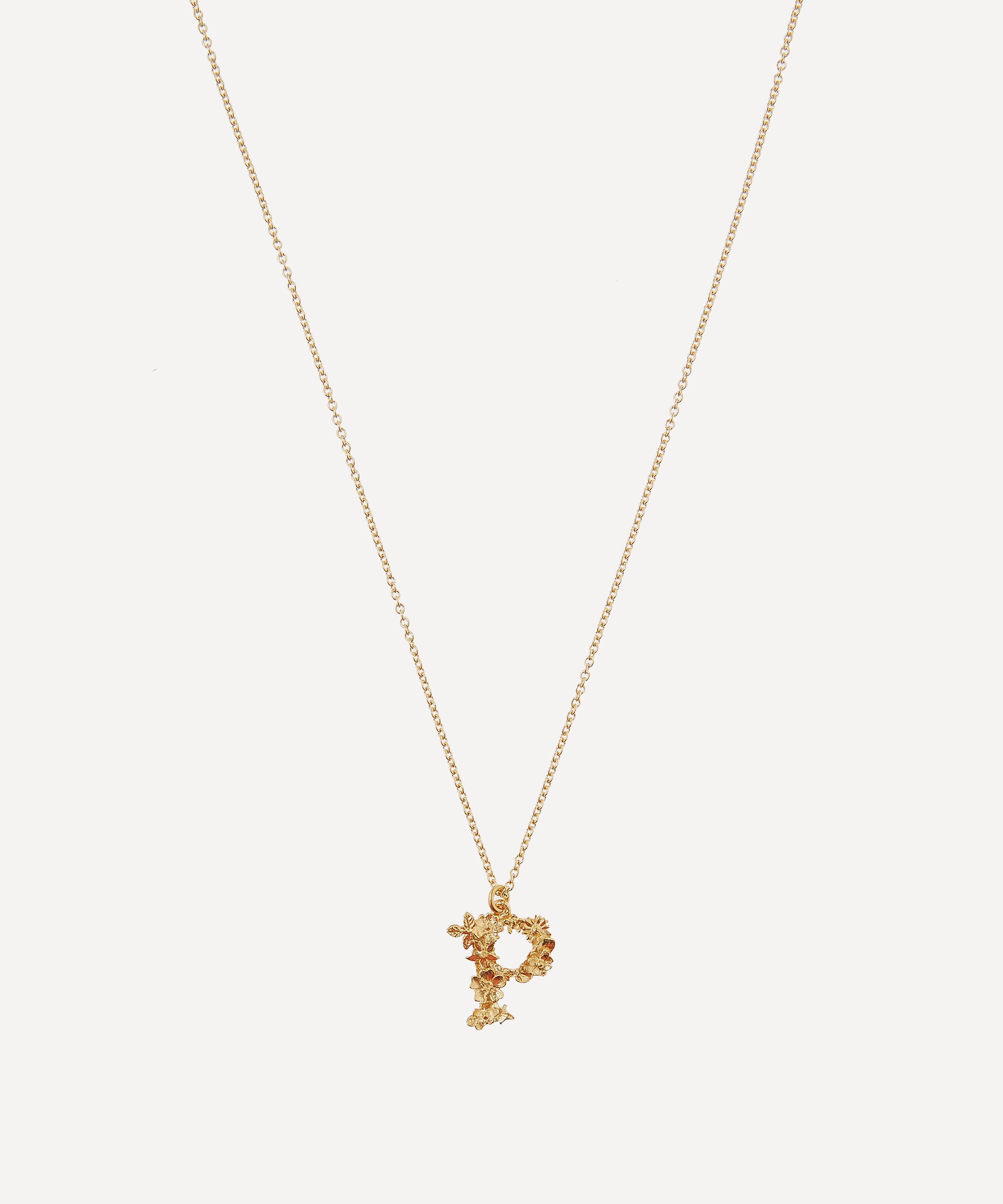 Alex Monroe - Gold-Plated Floral Letter P Alphabet Necklace image number 0