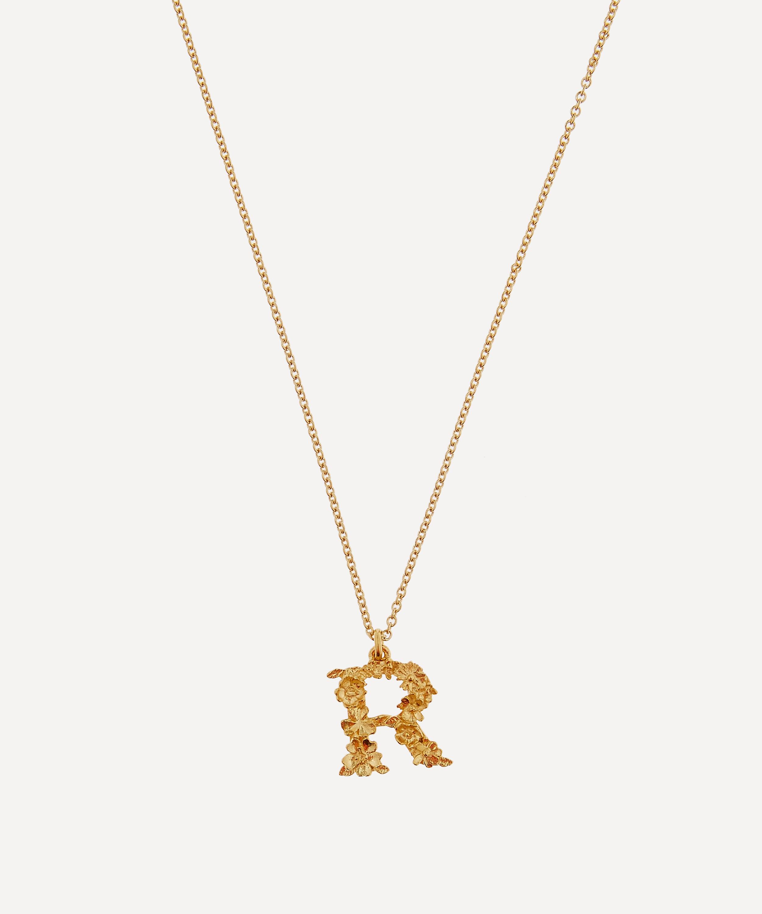 Gold-Plated Floral Letter R Alphabet Necklace