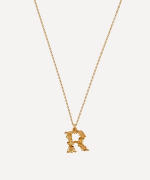 Gold-Plated Floral Letter R Alphabet Necklace