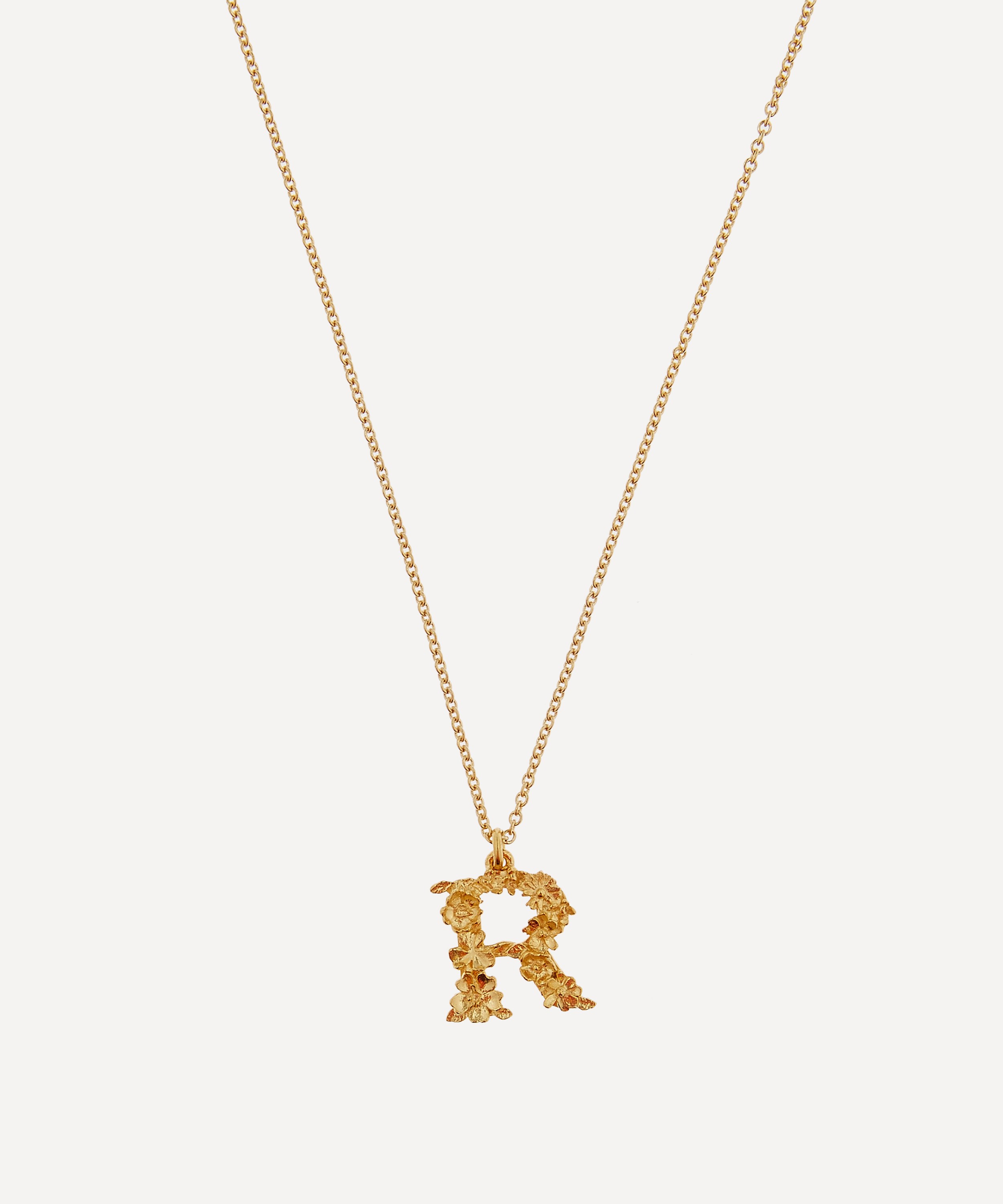 Alex Monroe - Gold-Plated Floral Letter R Alphabet Necklace image number 0
