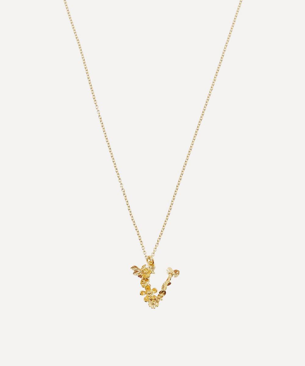 Alex Monroe - Gold-Plated Floral Letter V Alphabet Necklace
