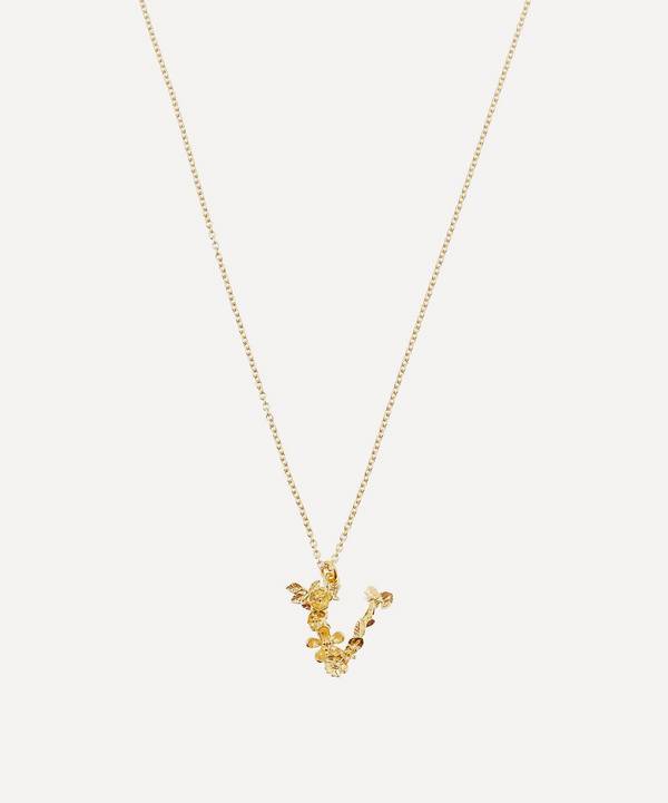 Alex Monroe - Gold-Plated Floral Letter V Alphabet Necklace image number 0
