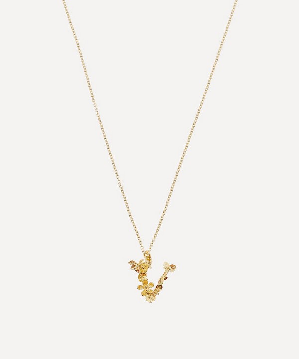 Alex Monroe - Gold-Plated Floral Letter V Alphabet Necklace image number null