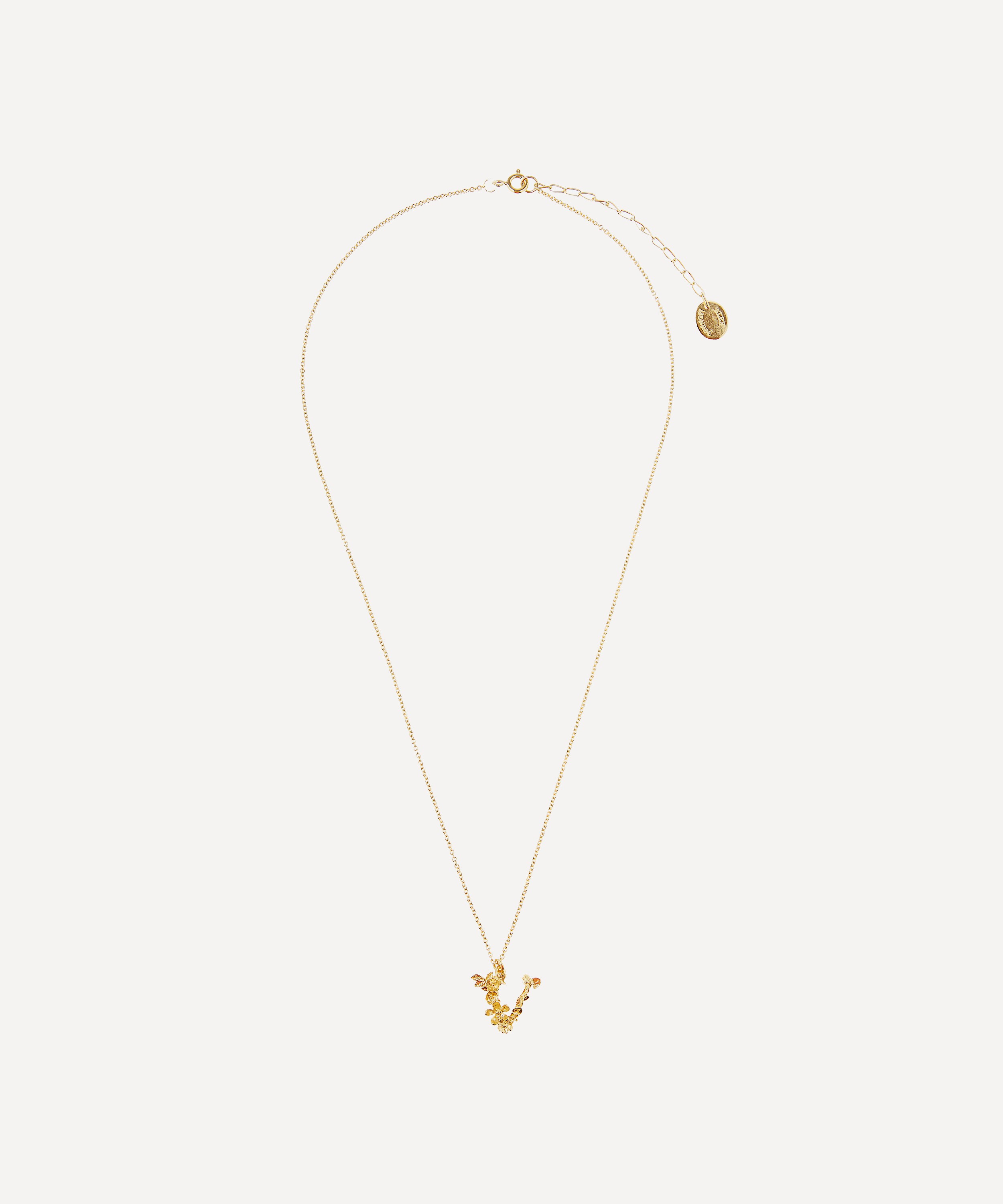 Alex Monroe Gold-Plated Floral Letter V Alphabet Necklace | Liberty