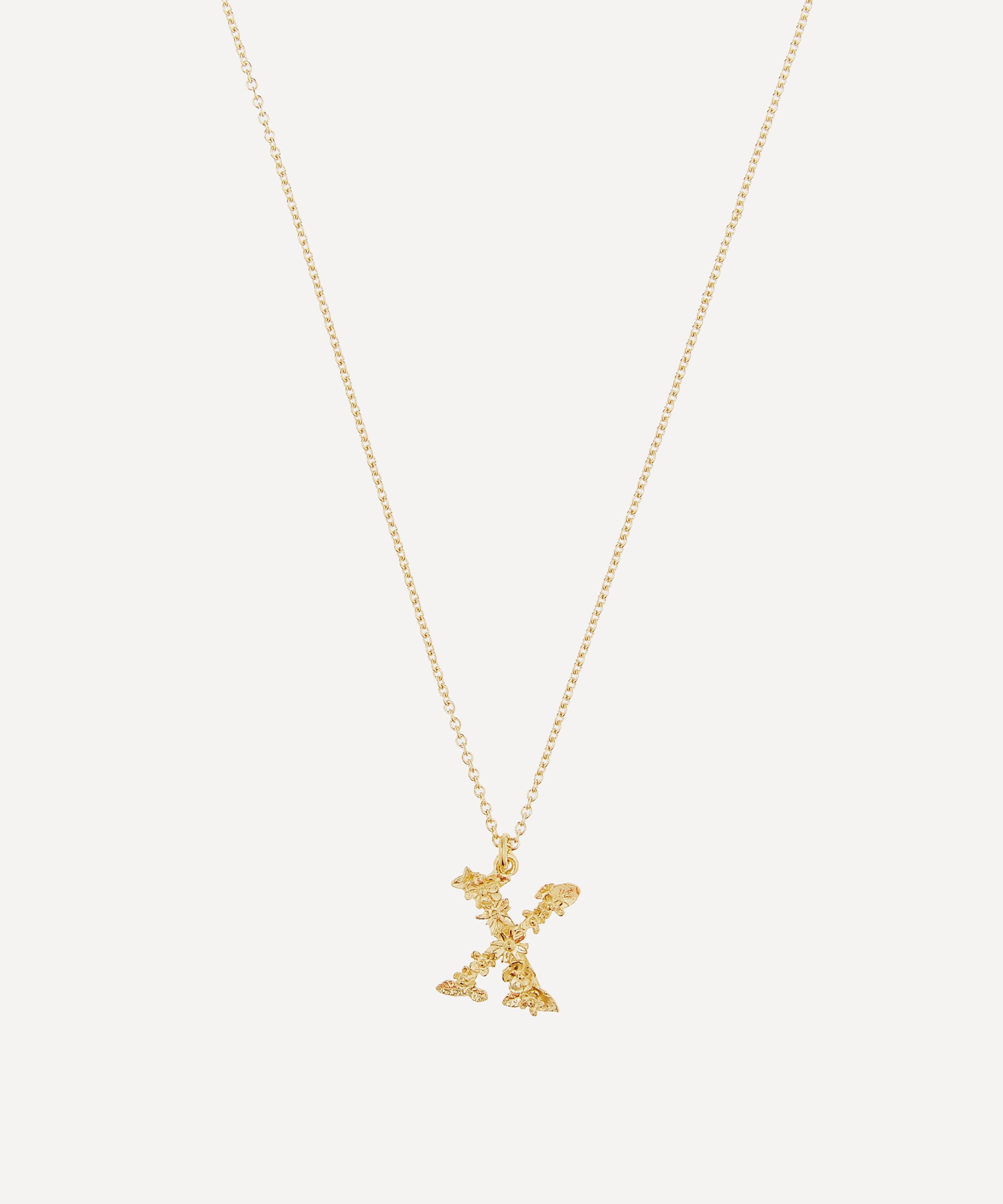 Alex Monroe - Gold-Plated Floral Letter X Alphabet Necklace image number 0