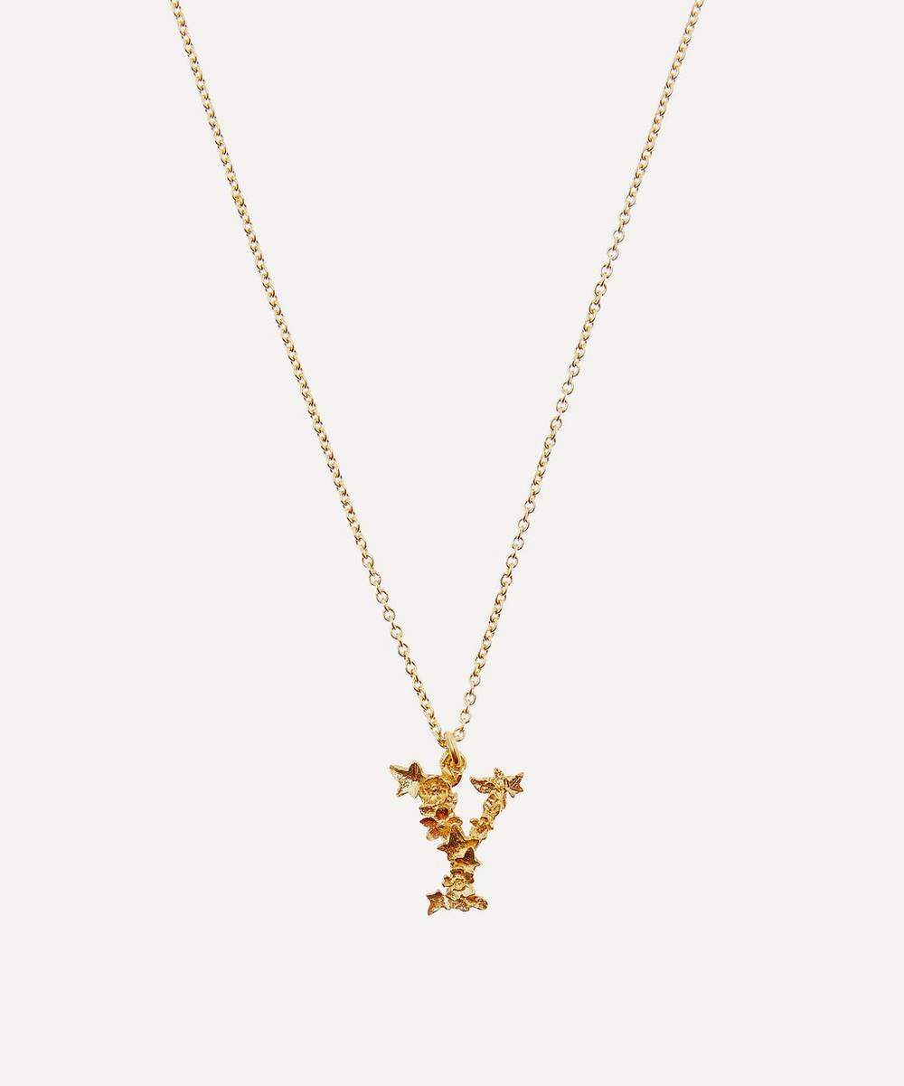 Alex Monroe - Gold-Plated Floral Letter Y Alphabet Necklace