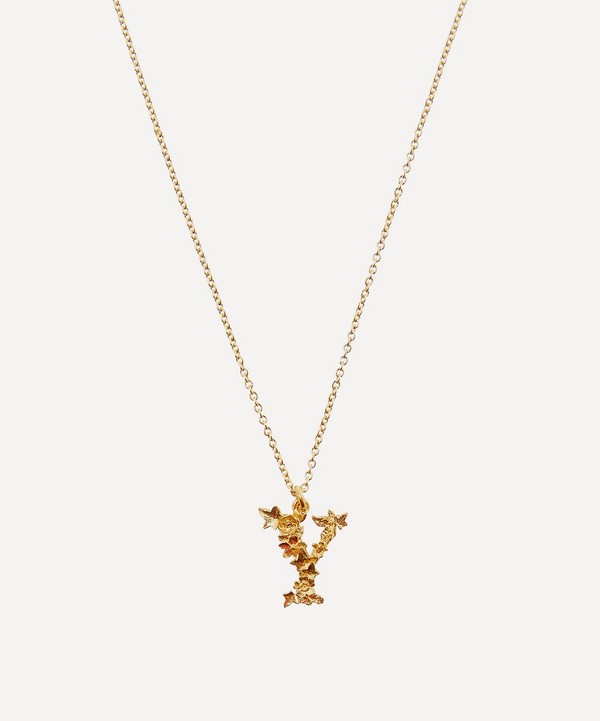 Alex Monroe - Gold-Plated Floral Letter Y Alphabet Necklace image number null