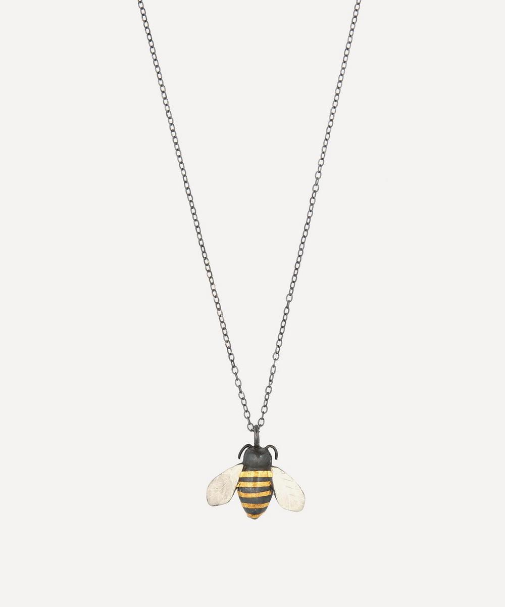 ACANTHUS OXIDISED SILVER BUMBLE BEE PENDANT NECKLACE,000597357