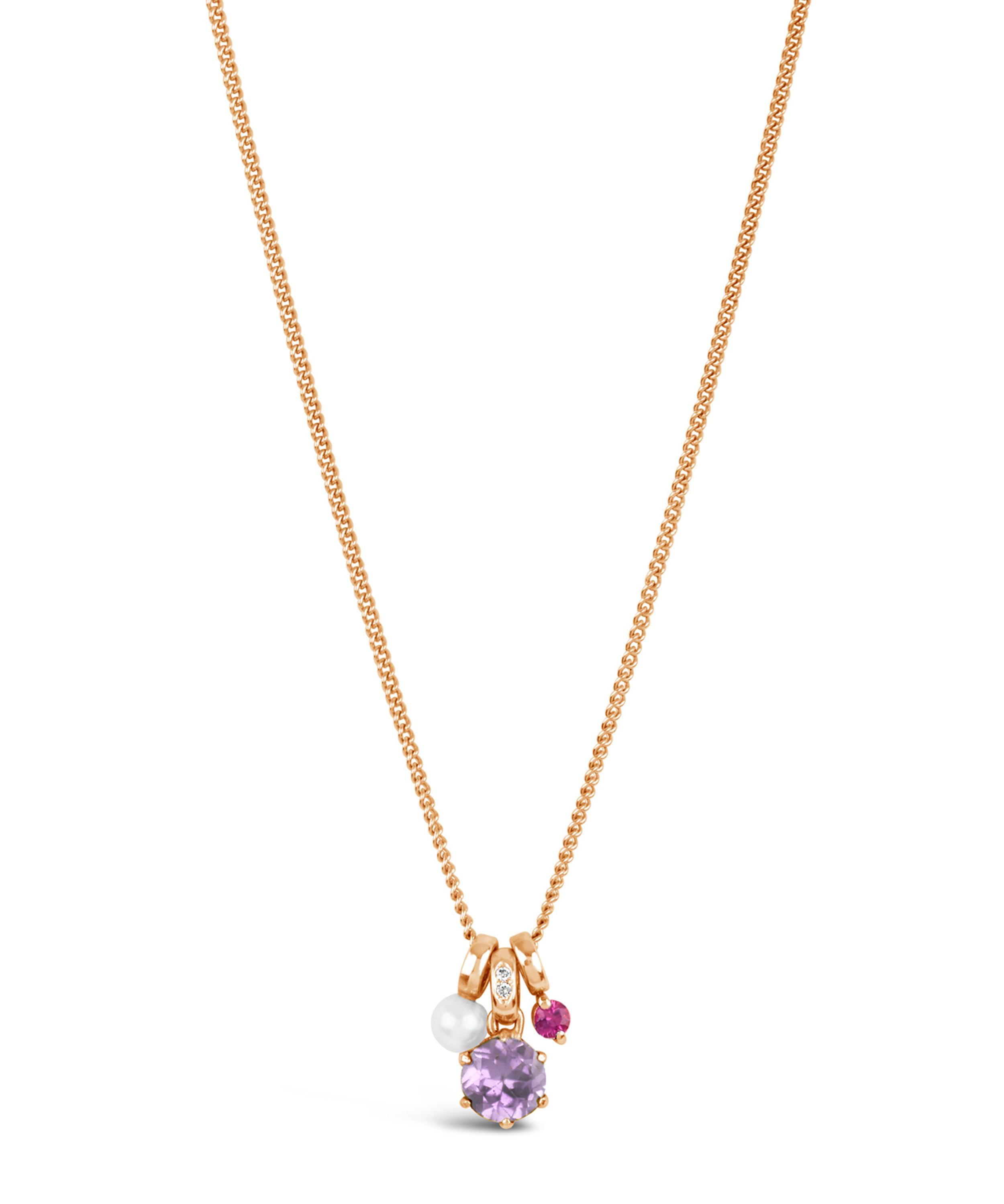 Dinny Hall - Rose Gold Gem Drop Freshwater Pearl Pink Sapphire Pendant Necklace image number 