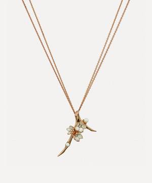 Rose Gold Plated Vermeil Silver Diamond and Pearl Cherry Blossom Branch Pendant Necklace