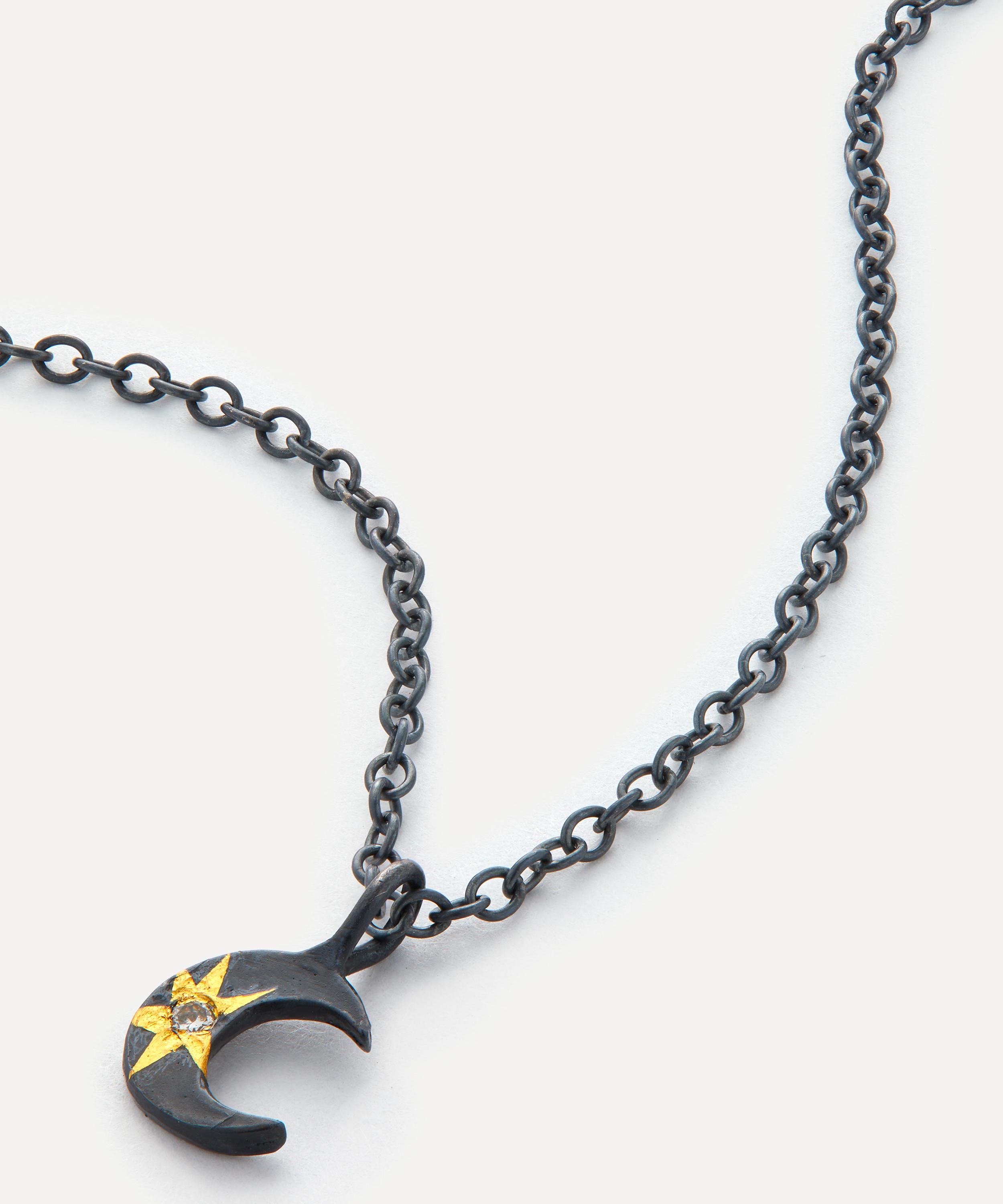 Mixed Metal Tiny Celestial Star Moon Pendant Necklace