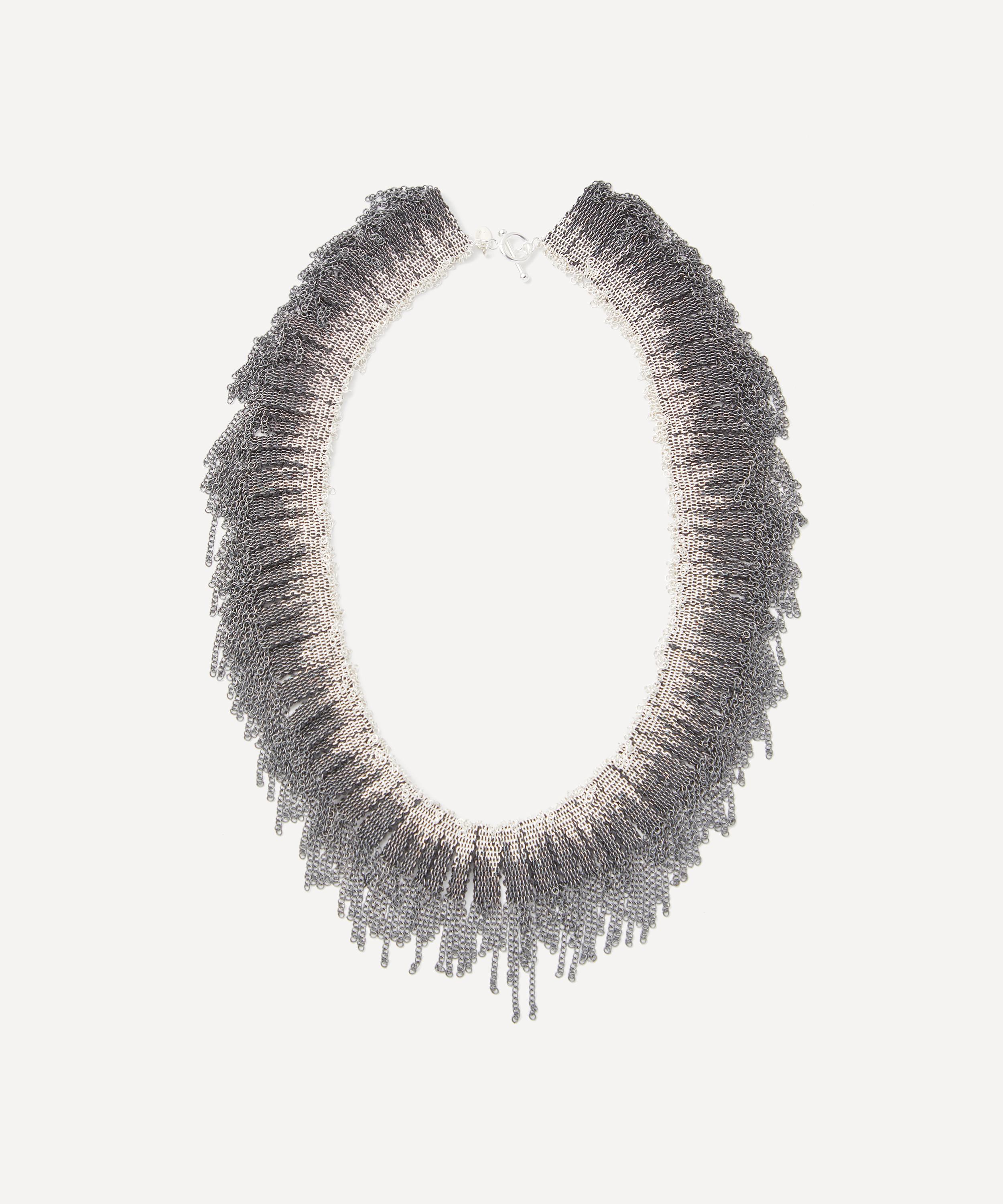 Stephanie Schneider - Oxidised Silver Wide Fringe Chain NecklaceOxidised Silver Wide Fringe Chain Necklace image number 0