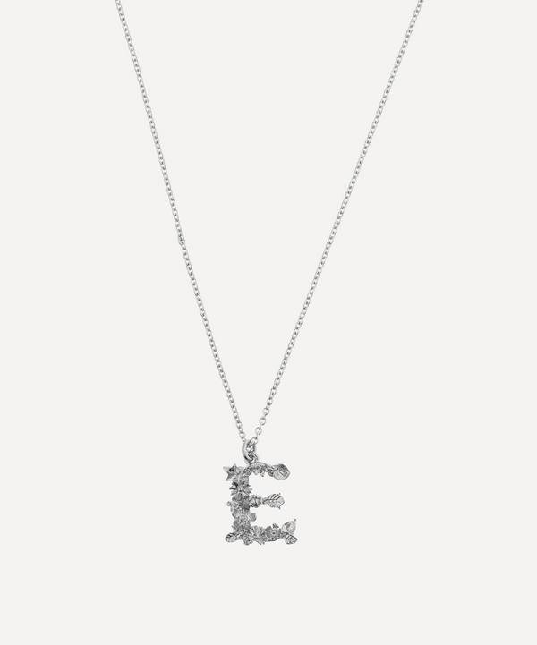 Alex Monroe - Silver Floral Letter E Alphabet Necklace image number 0